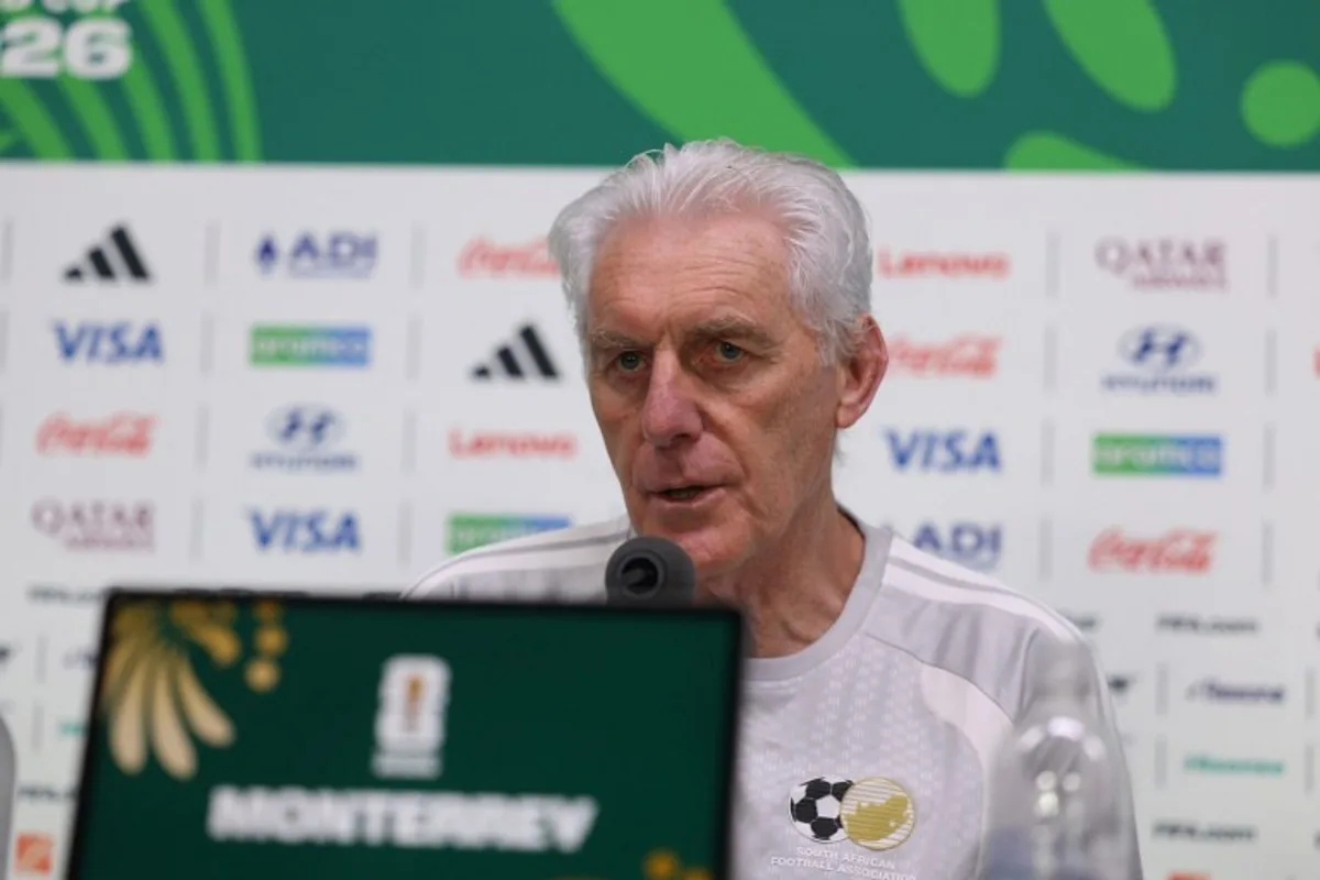 South Africa's Belgian head coach Hugo Broos gives a press conference at the Monterrey Stadium in Mexico on June 23, 2026, on the eve of the 2026 World Cup match between South Africa and South Korea.  Julio Cesar AGUILAR / AFP