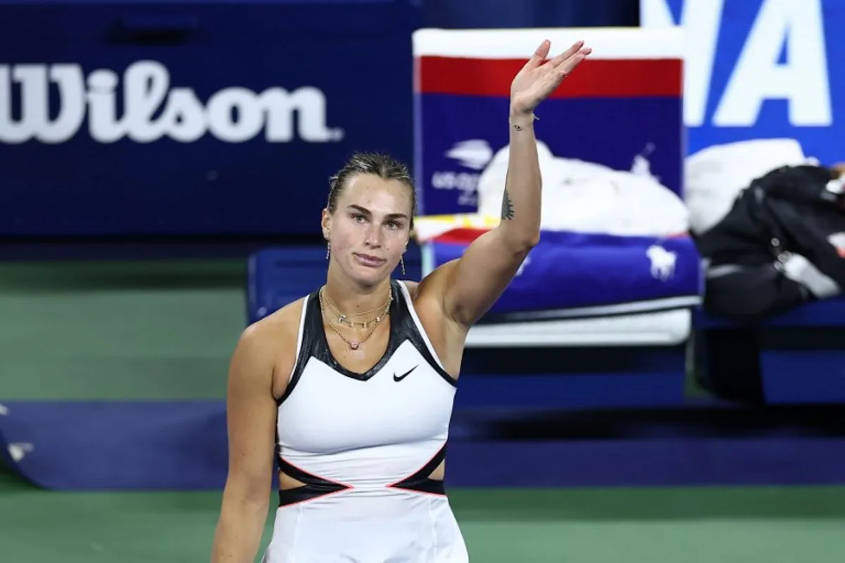 Belarus's Aryna Sabalenka celebrates her victory over Spain's Cristina Bucsa during their women's singles round of 16 tennis match on day eight of the US Open tennis tournament at the USTA Billie Jean King National Tennis Center in New York City, on August 31, 2025. CHARLY TRIBALLEAU / AFP