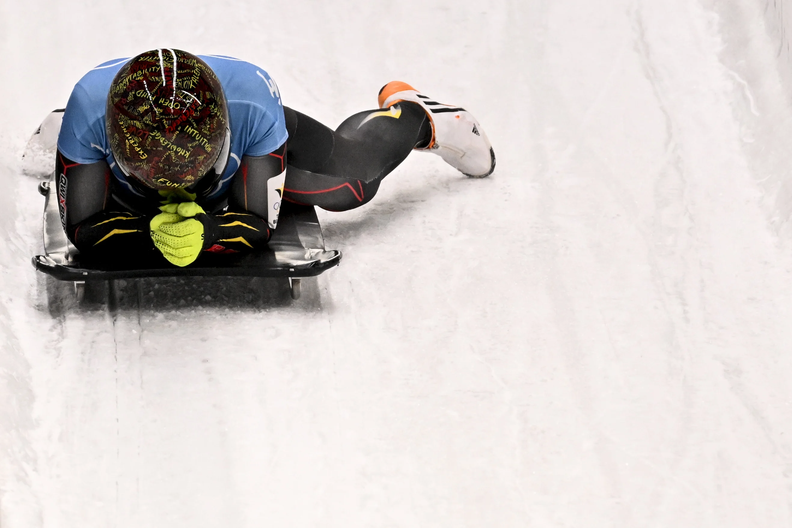 Belgian skeleton athlete Kim Meylemans pictured after the fourth and last run of the women's Skeleton event at the Beijing 2022 Winter Olympics in Beijing, China, Saturday 12 February 2022. The winter Olympics are taking place from 4 February to 20 February 2022. BELGA PHOTO LAURIE DIEFFEMBACQ