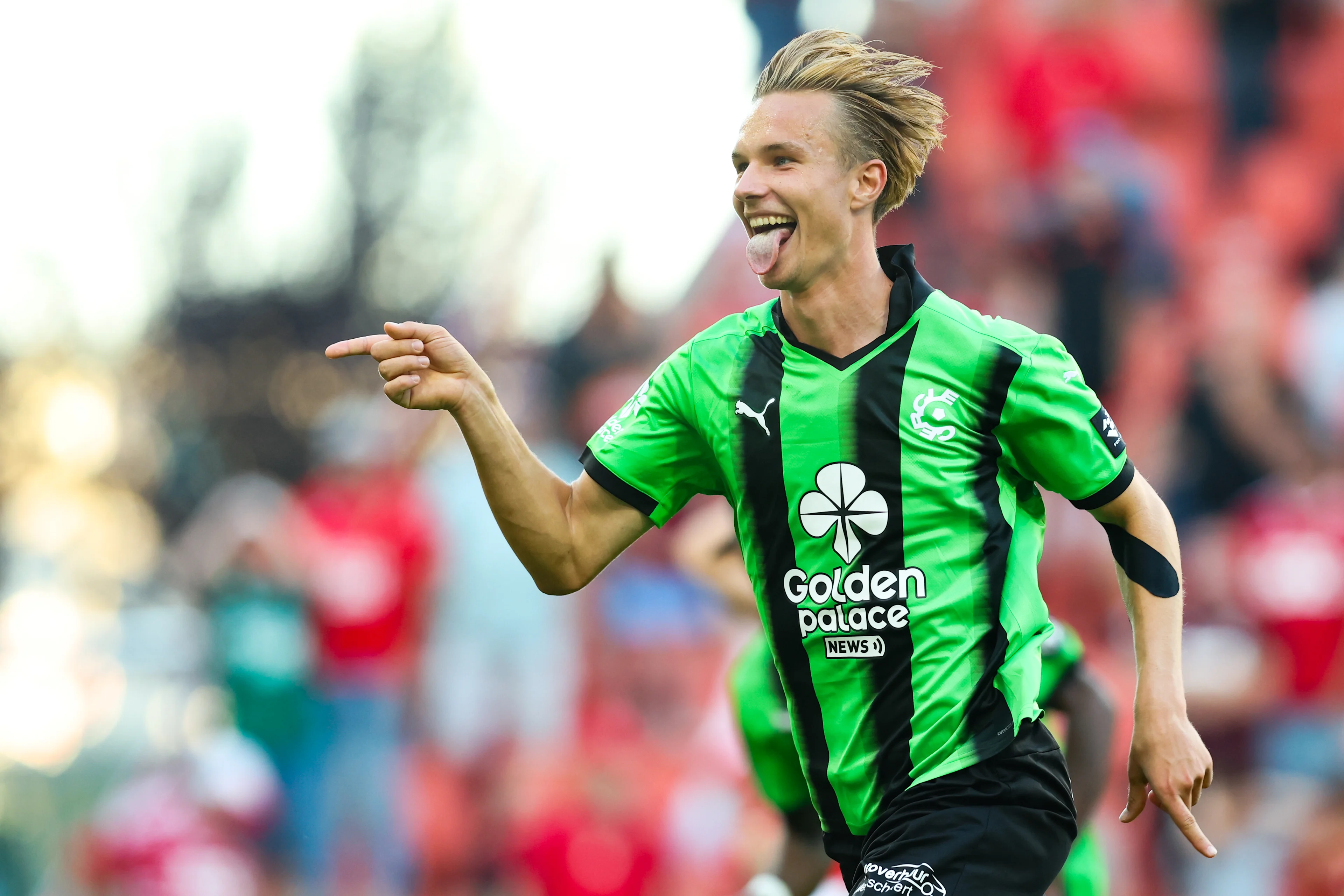 Cercle's Christiaan Ravych celebrates after scoring during a soccer match between Standard de Liege and Cercle Brugge, Saturday 8 August 2026 in Liege, on day 1 of the 2026-2027 'Jupiler Pro League' first division of the Belgian championship. BELGA PHOTO BRUNO FAHY