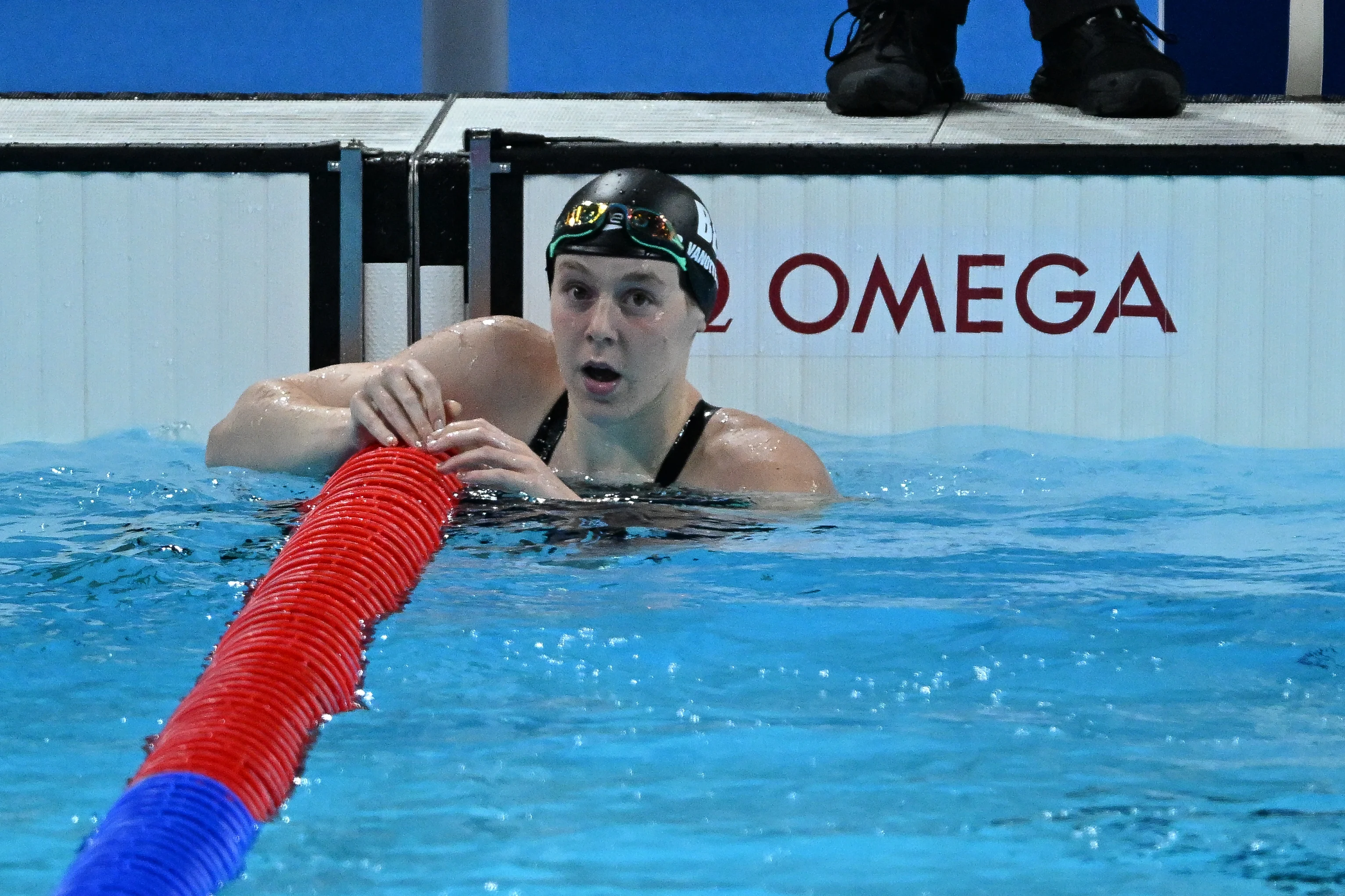 Belgian Roos Vanotterdijk pictured after the heats of the women's 100m backstroke swimming competition at the Paris 2024 Olympic Games, on Monday 29 July 2024 in Paris, France. The Games of the XXXIII Olympiad are taking place in Paris from 26 July to 11 August. The Belgian delegation counts 165 athletes competing in 21 sports. BELGA PHOTO ANTHONY BEHAR ****** *** BELGIUM ONLY ***