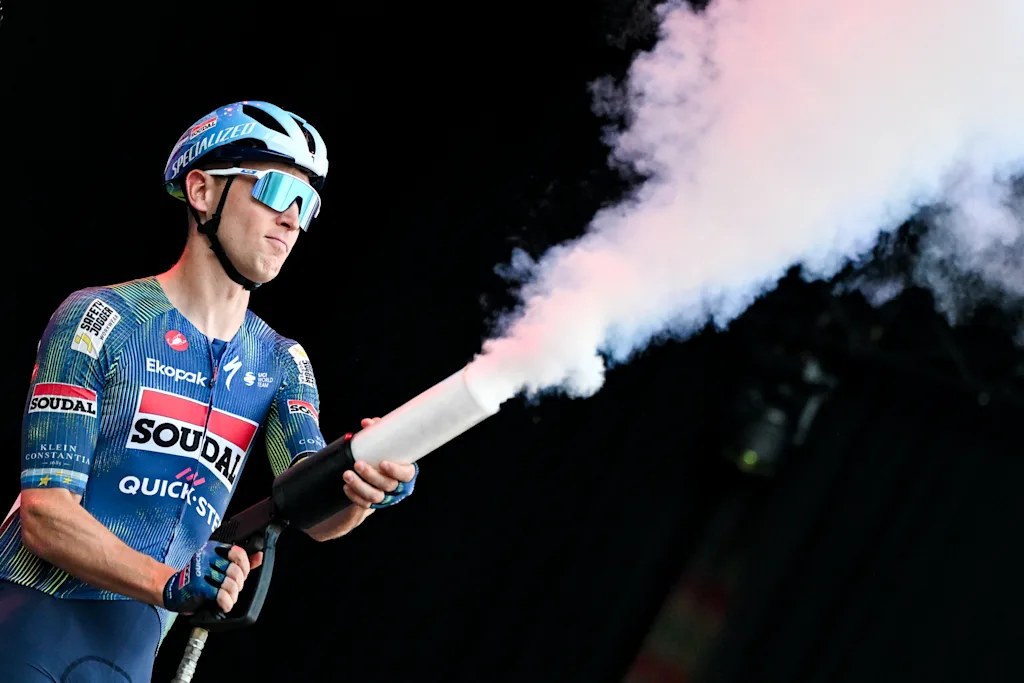 Belgian Tim Merlier of Soudal Quick-Step pictured at the start of the 'Natourcriterium Herentals' cycling race, Thursday 30 July 2026 in Herentals. The contest is a part of the traditional 'criteriums', local races in which mainly cyclists who rode the Tour de France compete. BELGA PHOTO ELIAS ROM