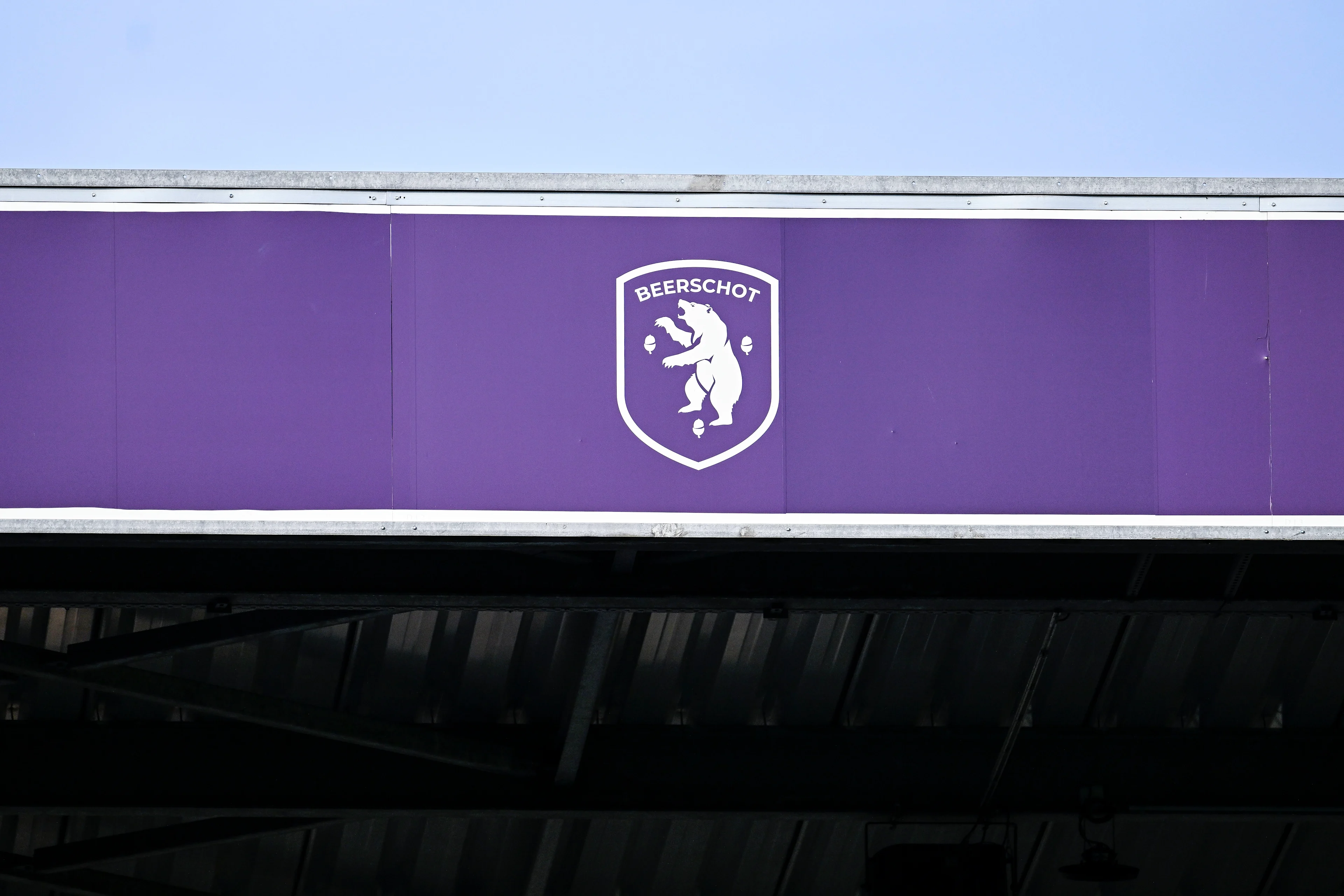 Picture shows a Beerschot logo in the 't Kiel Olympisch Stadion stadium during a soccer match between Beerschot VA and FCV Dender EH, Saturday 31 August 2024 in Antwerp, on the sixth day of the 2024-2025 season of the 'Jupiler Pro League' first division of the Belgian championship. BELGA PHOTO TOM GOYVAERTS