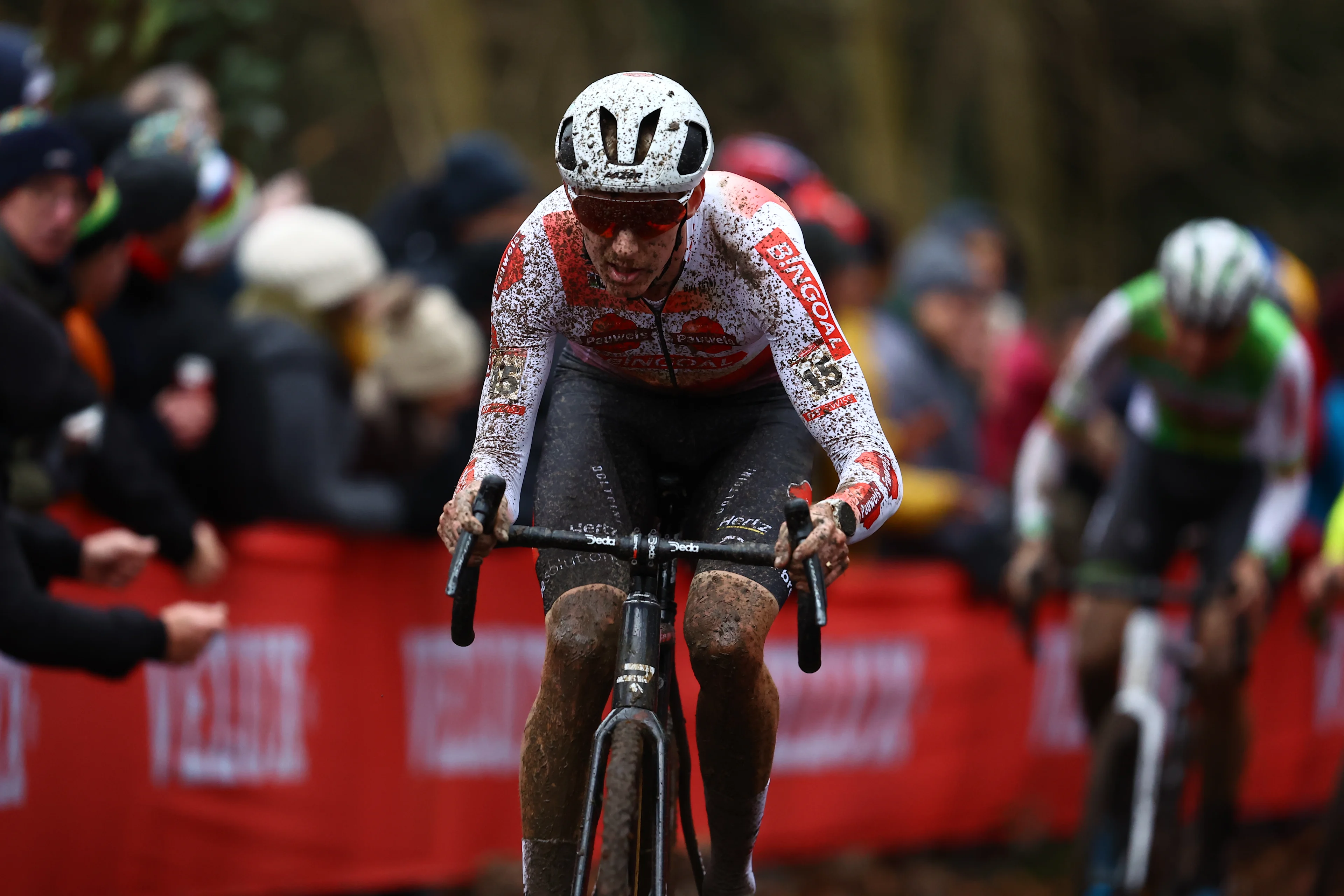 Belgian Michael Vanthourenhout pictured in action during the men's elite race at the World Cup cyclocross cycling event in Namur, Belgium, stage 4 (out of 12) of the UCI World Cup cyclocross competition, . BELGA PHOTO DAVID PINTENS