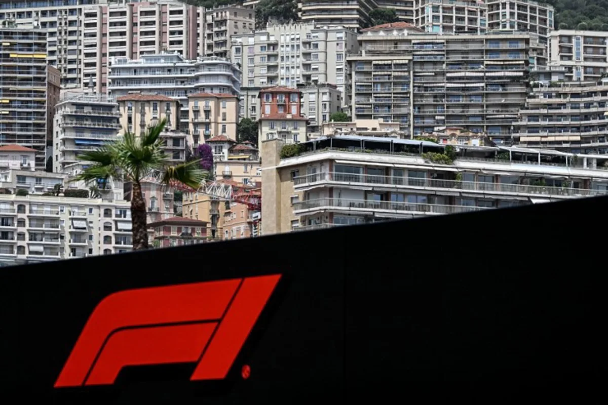 The F1 logo is pictured at the Circuit de Monaco three days ahead of the Formula One Monaco Grand Prix on June 4, 2026.  Gabriel BOUYS / AFP