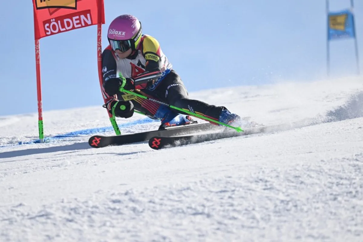 Belgium's Sam Maes competes during the first run of the men's Giant Slalom of the FIS Alpine Ski World Cup in Soelden, Austria, on October 27, 2024.  KERSTIN JOENSSON / AFP