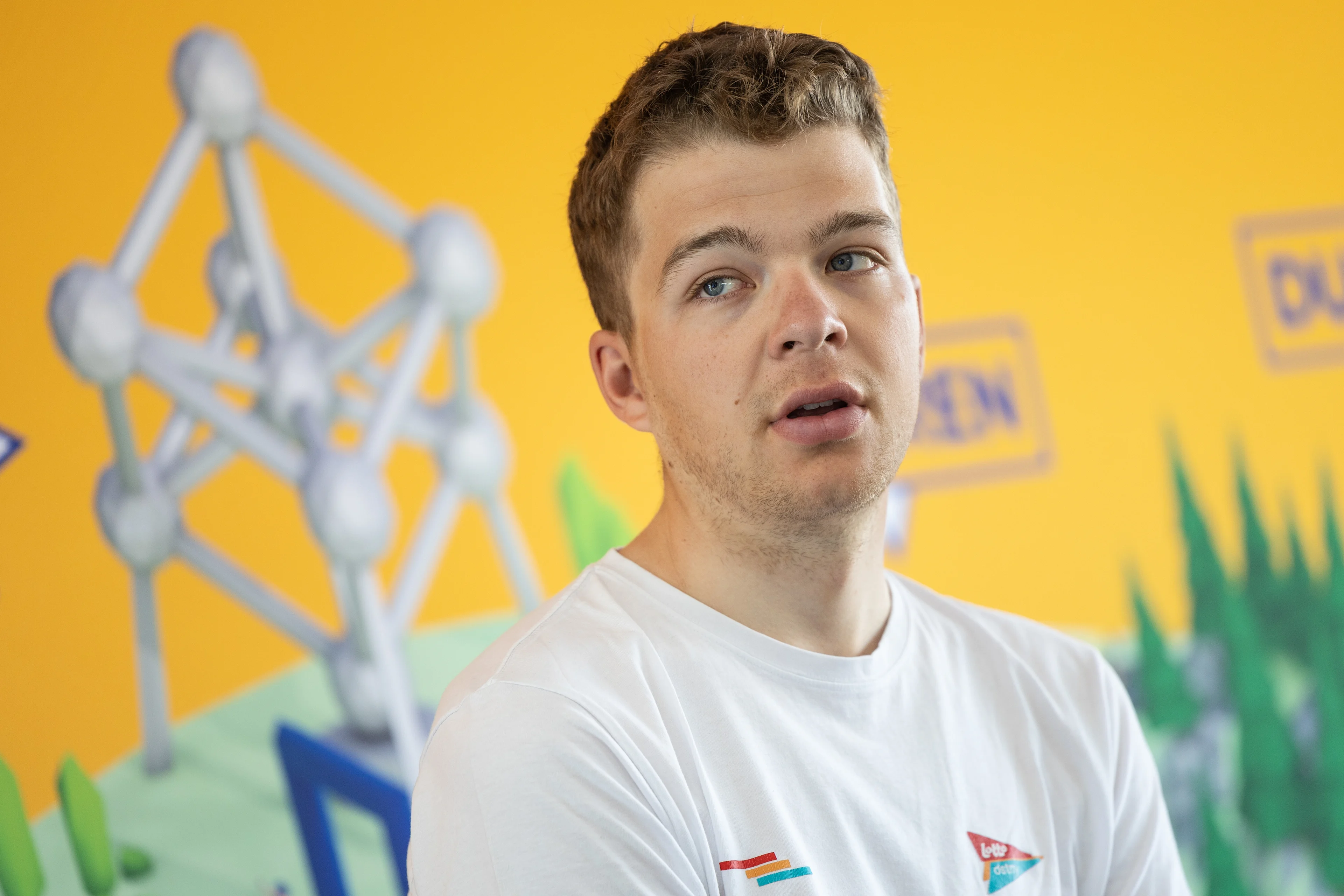 Belgian Florian Vermeersch of Lotto-Dstny pictured during a press conference ahead of the Baloise Belgium Tour cycling race, in Scherpenheuvel-Zichem, Tuesday 13 June 2023. BELGA PHOTO DAVID PINTENS