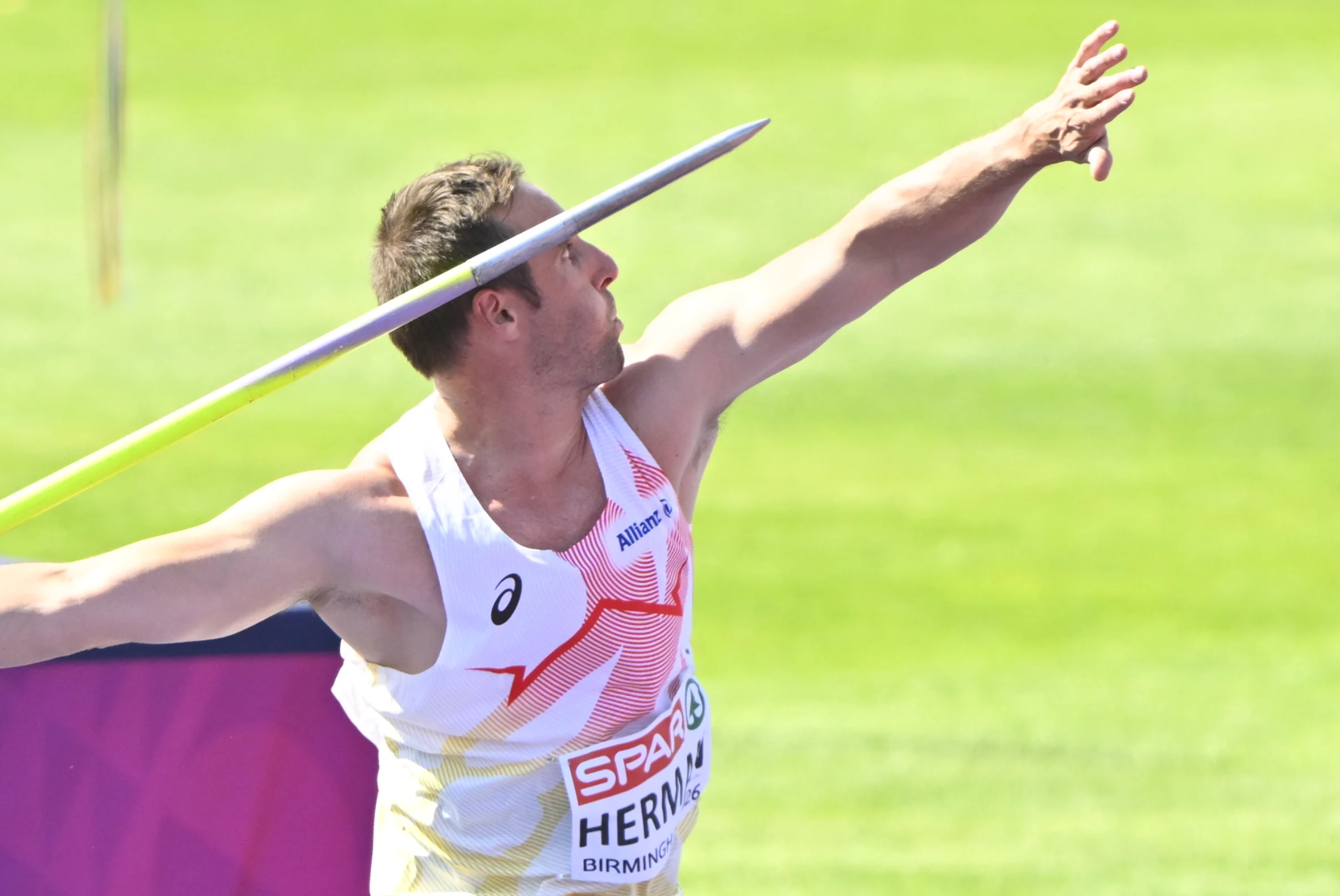 Belgian Timothy Herman pictured during the javelin throw event on the fourth day of the European Athletics Championships (August 10-18) in Birmingham, United Kingdom, on Thursday 13 August 2026. BELGA PHOTO ERIC LALMAND