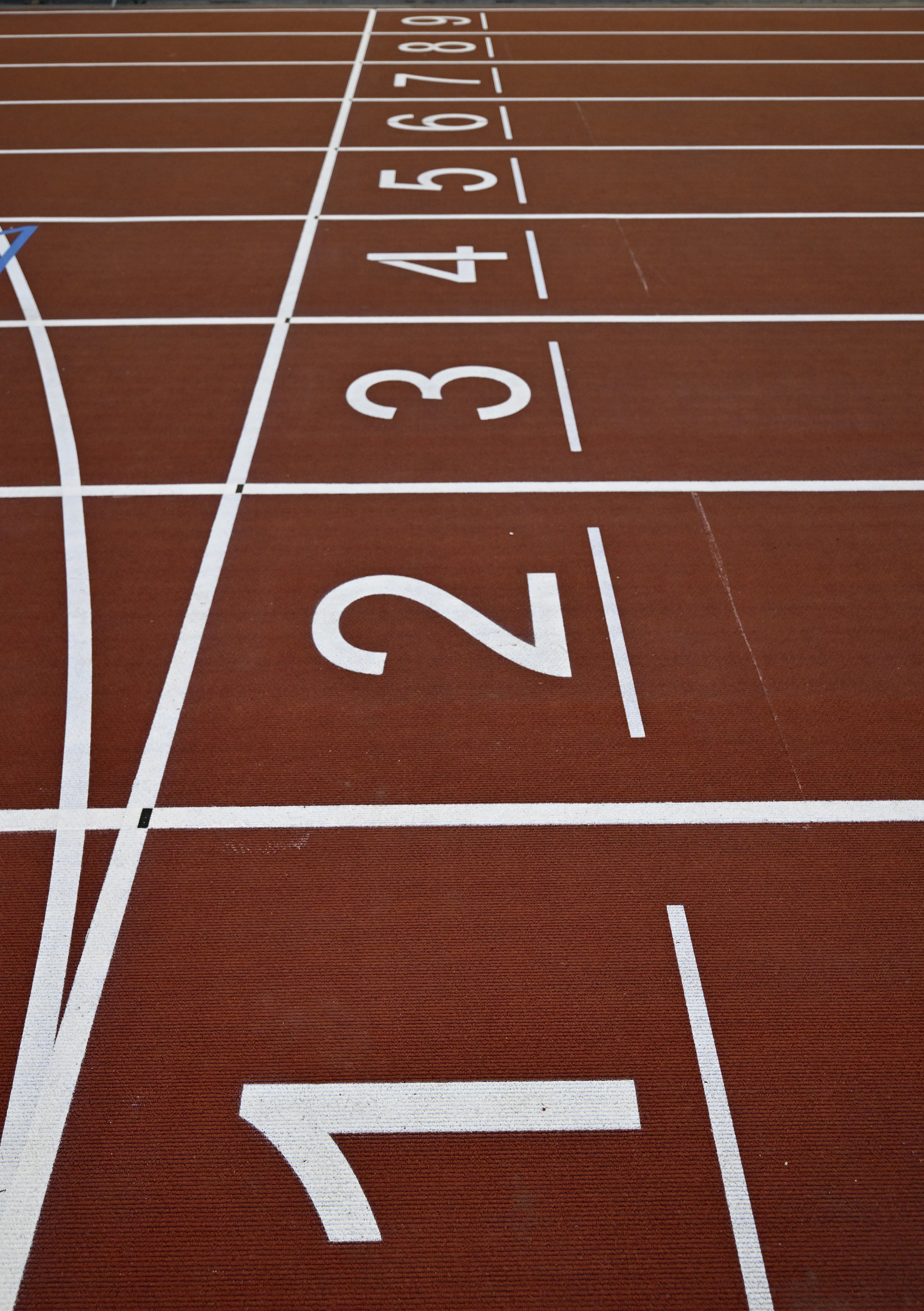 Illustration picture shows the lane numbers during the inauguration of the new track at the King Baudouin stadium/ Koning Boudewijnstadion/ Stade Roi Baudouin, in Brussels, Tuesday 05 September 2023. The 47th edition of the Memorial Van Damme Diamond League meeting takes place on 08 September 2O23. BELGA PHOTO ERIC LALMAND