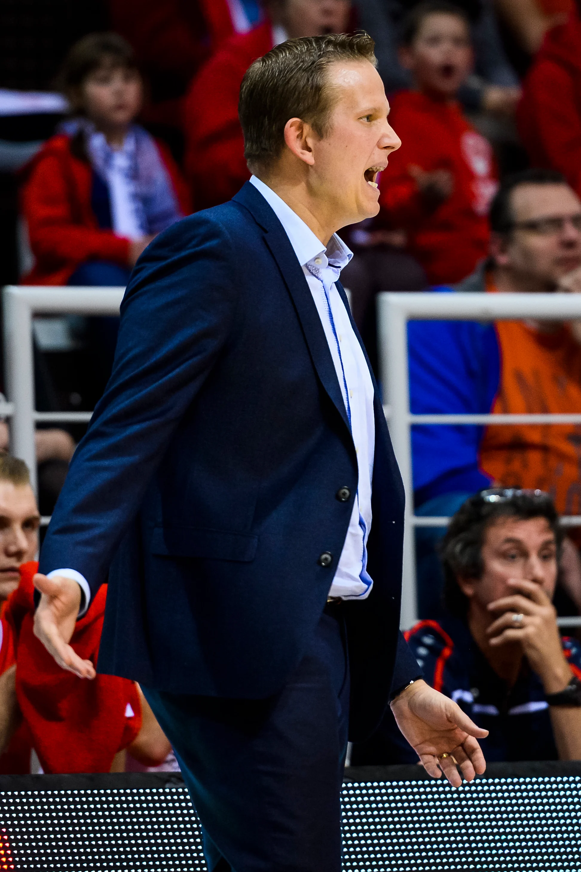 Coach Thibaut Petit pictured during the basketball match between Liege Basket and Antwerp Giants, on the day 15 of the EuroMillions League Basketball competition, Friday 14 October 2016 in Liege. BELGA PHOTO NICOLAS LAMBERT