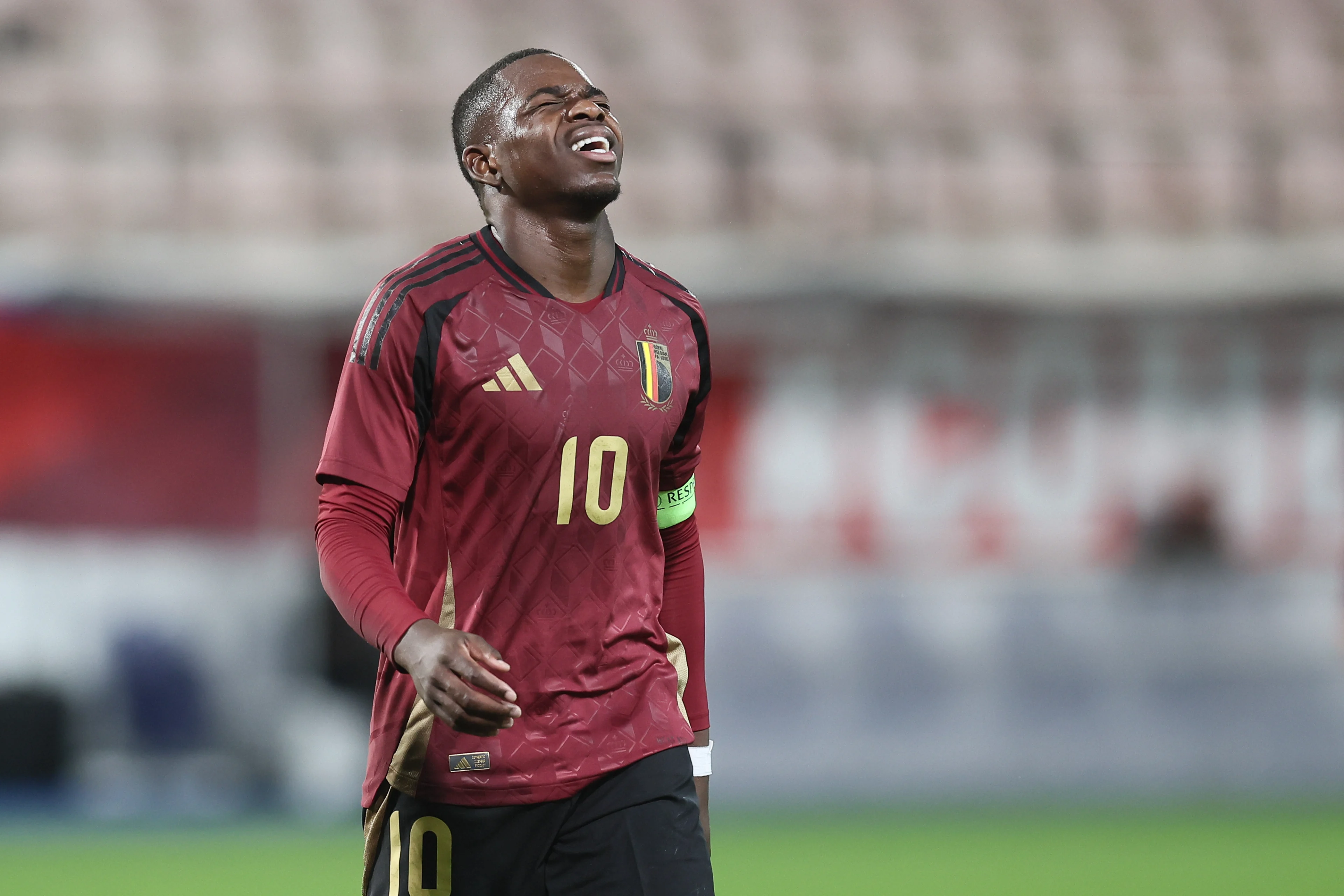 Belgium's Eliot Matazo reacts during a soccer game between the U21 youth team of the Belgian national team Red Devils and the U21 of Hungary, Tuesday 15 October 2024 in Heverlee, Leuven, the last qualification match (10/10) for the 2025 UEFA European Under21 Championship. BELGA PHOTO BRUNO FAHY