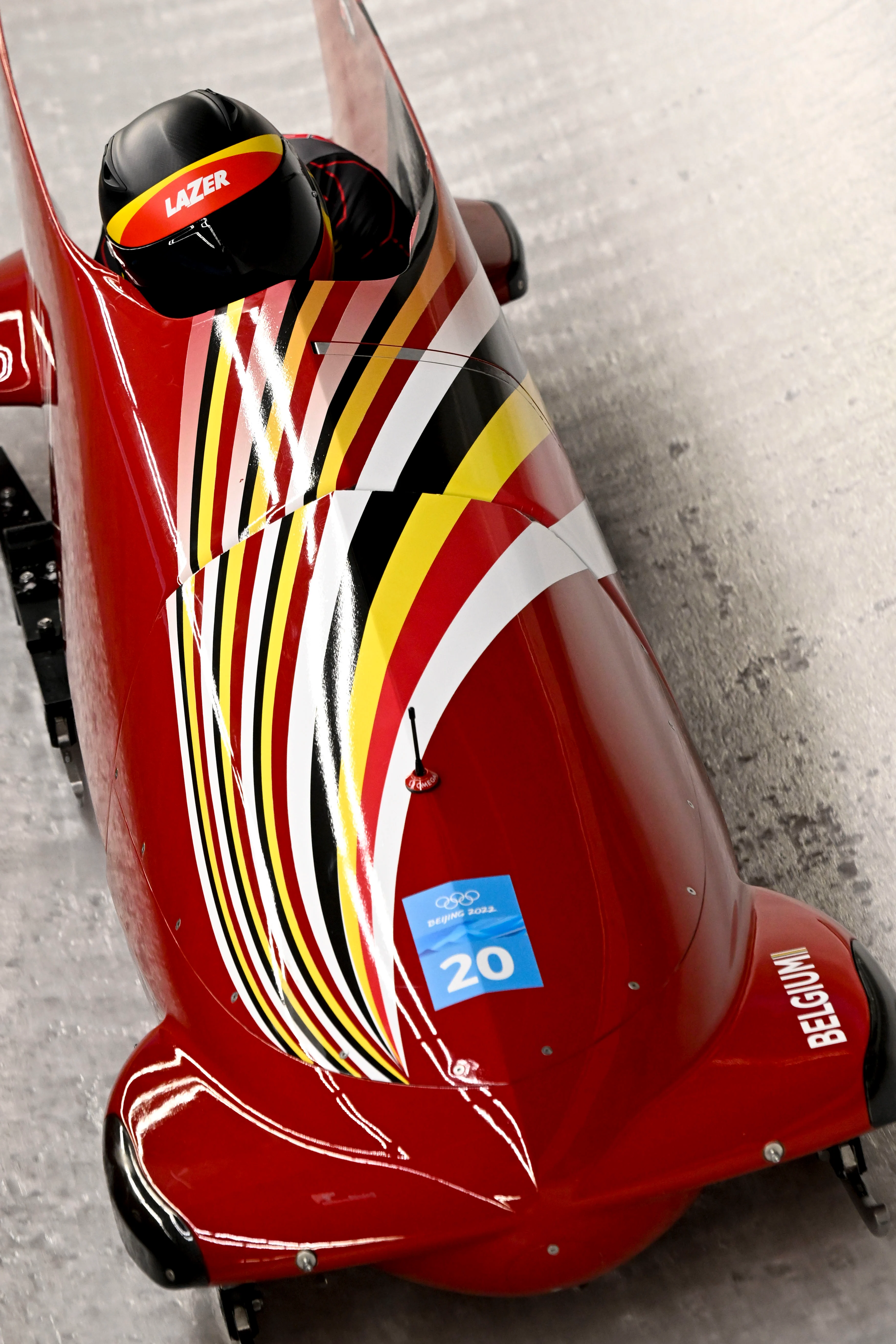 Belgian bobsleigh pilot An Vannieuwenhuyse and Belgian bobsleigh breaker Sara Aerts pictured in action during the second run in the 2-woman bobsleigh event, the Beijing 2022 Winter Olympics in Beijing, China, Friday 18 February 2022. The winter Olympics are taking place from 4 February to 20 February 2022. BELGA PHOTO LAURIE DIEFFEMBACQ