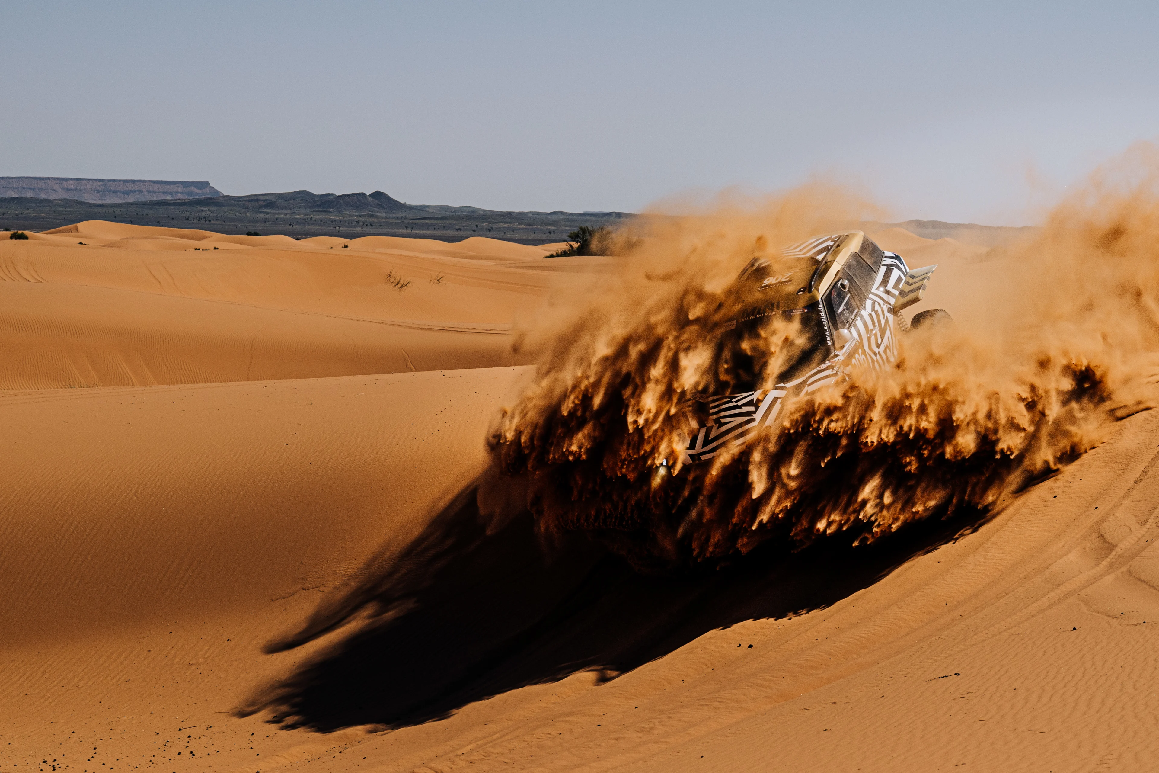 ATTENTION EDITORS - HAND OUT PICTURES - EDITORIAL USE ONLY - MANDATORY CREDIT 'SIMON BAUCHAU'  This handout picture, distributed by Eric Dupain on Wednesday 09 October 2024, shows  Guillaume de Mevius and Mathieu Baumel in action during stage 3 of the Rally of Morocco 2024 in Zagora, Morocco. BELGA PHOTO HANDOUT SIMON BAUCHAU