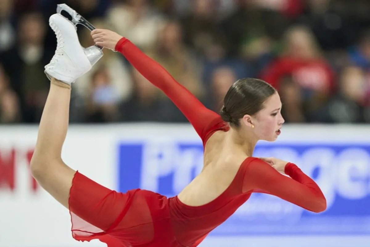 Nina Pinzarrone of Belgium skates her free program during the women's competition at the ISU Grand Prix of Figure Skating "2024 Skate America" at the Credit Union of Texas Event Center in Allen, Texas on October 19, 2024.   Geoff Robins / AFP