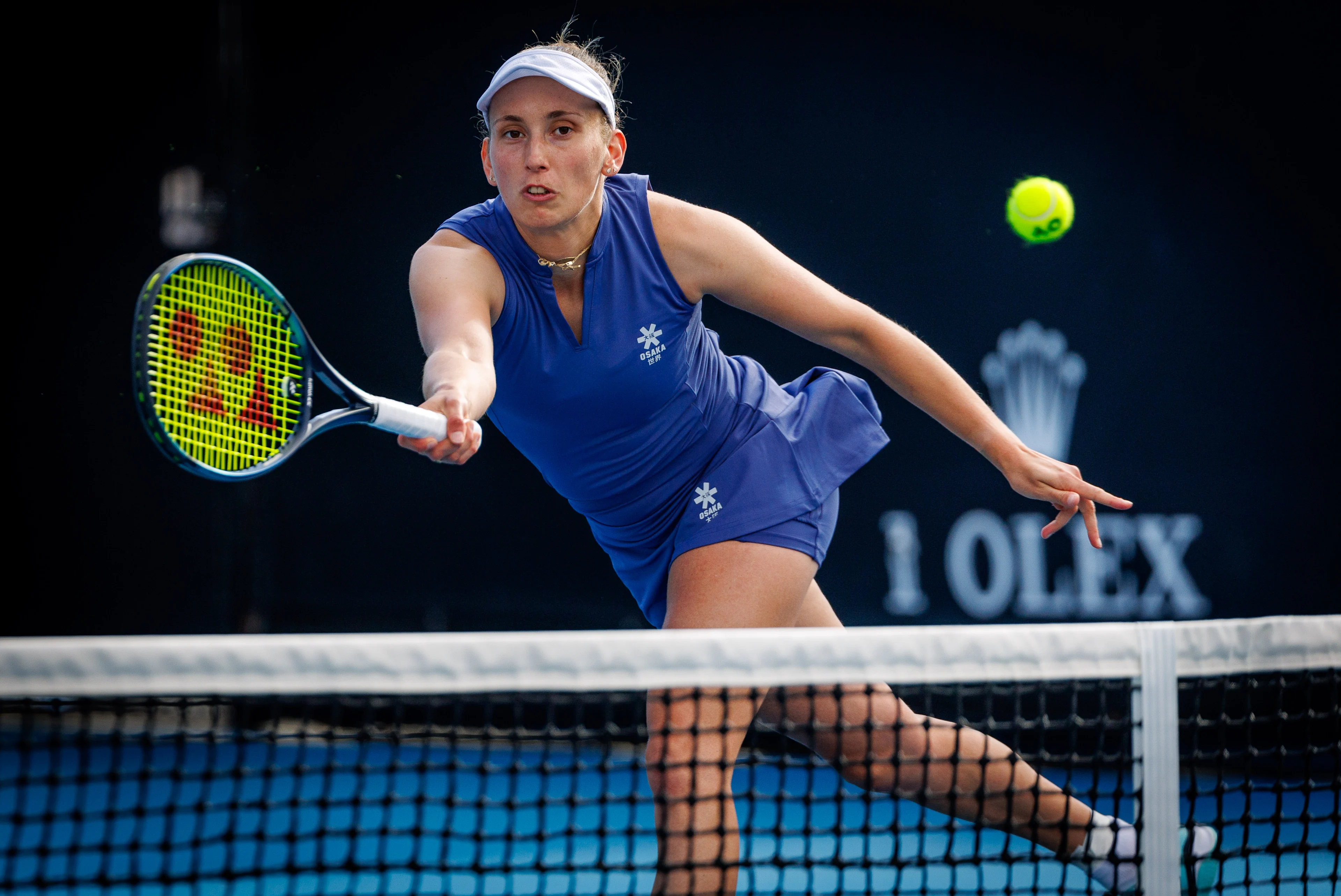 Belgian Elise Mertens pictured during a doubles tennis match between Belgian-Australian pair Mertens-Perez and Australian-Ukrainian pair Aiava-Kostyuk, in the second round of the women's doubles at the 'Australian Open' Grand Slam tennis tournament, Saturday 18 January 2025 in Melbourne Park, Melbourne, Australia. The 2025 edition of the Australian Grand Slam takes place from January 12th to January 26th. BELGA PHOTO PATRICK HAMILTON BELGIUM ONLY