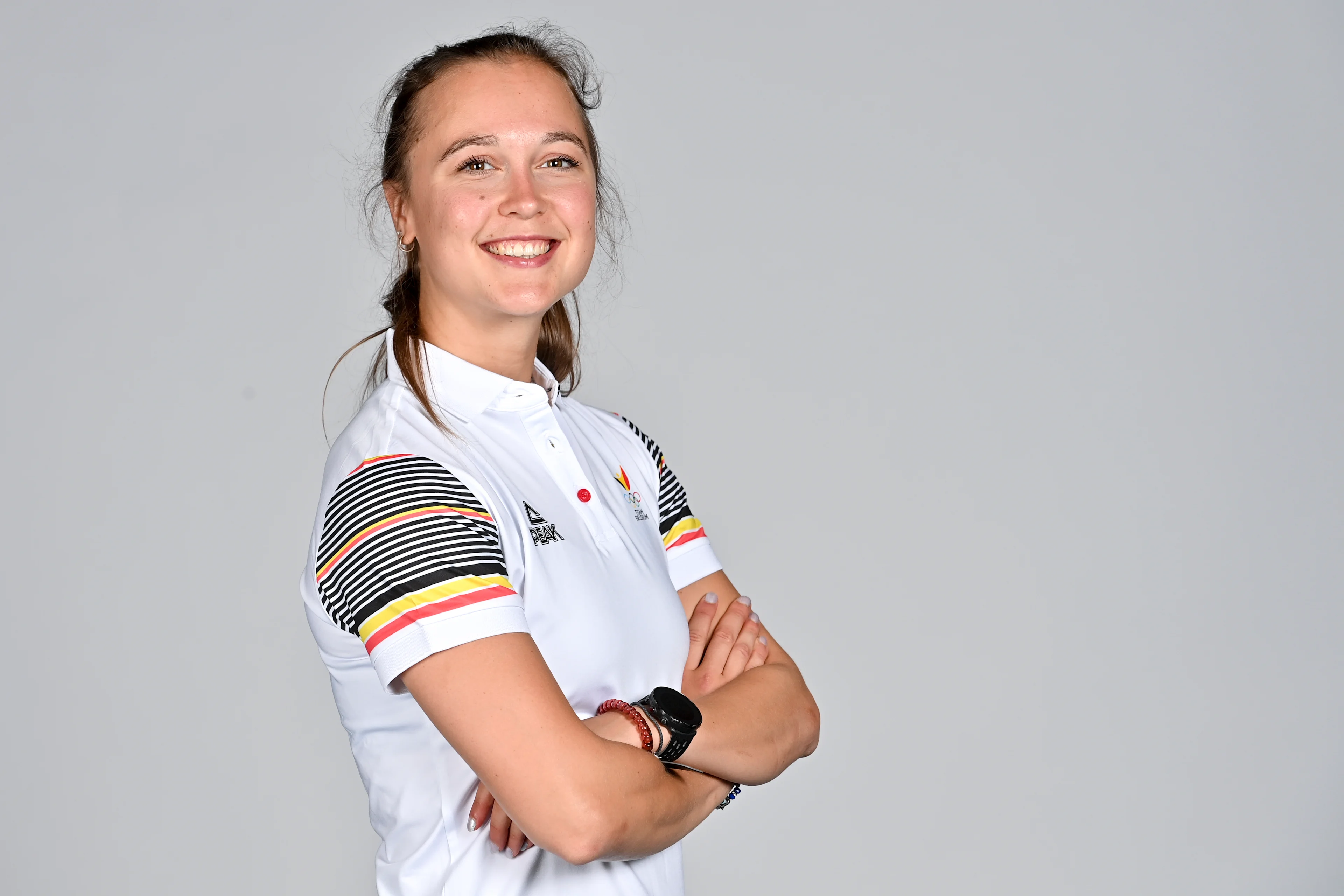 Tinne Gilis poses for the photographer at a photoshoot for the Belgian Olympic Committee BOIC - COIB ahead of the The World Games 2022 sports event, Monday 20 June 2022 in Deurne, Antwerp. BELGA PHOTO DIRK WAEM