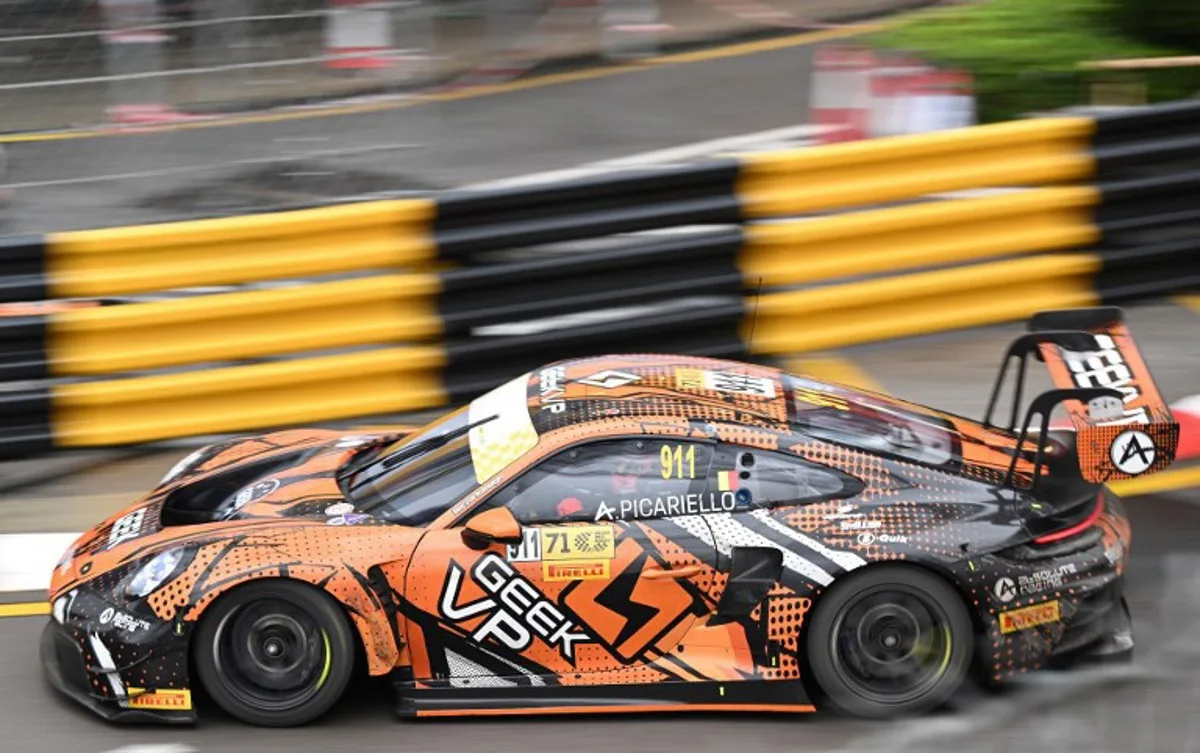 Absolute Racing Belgium driver Alessio Picariello drives his car during the FIA GT World Cup first practice session of the 71st Macau Grand Prix in Macau on November 14, 2024. Peter PARKS / AFP