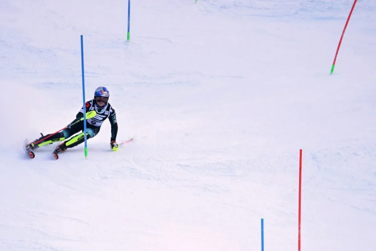 Albania's Lara Colturi competes in the second run of the Women's Slalom event as part of the FIS Alpine ski world Cup 2024-2025 in Kranjska Gora, Slovenia, on January 5, 2025.  Jure Makovec / AFP