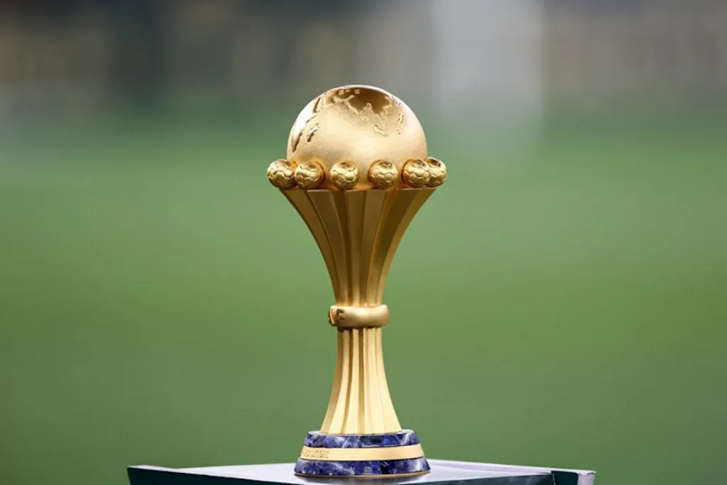 This photograph shows the trophy ahead of the Africa Cup of Nations (CAN) 2024 final football match between Ivory Coast and Nigeria at Alassane Ouattara Olympic Stadium in Ebimpe, Abidjan on February 11, 2024.  FRANCK FIFE / AFP