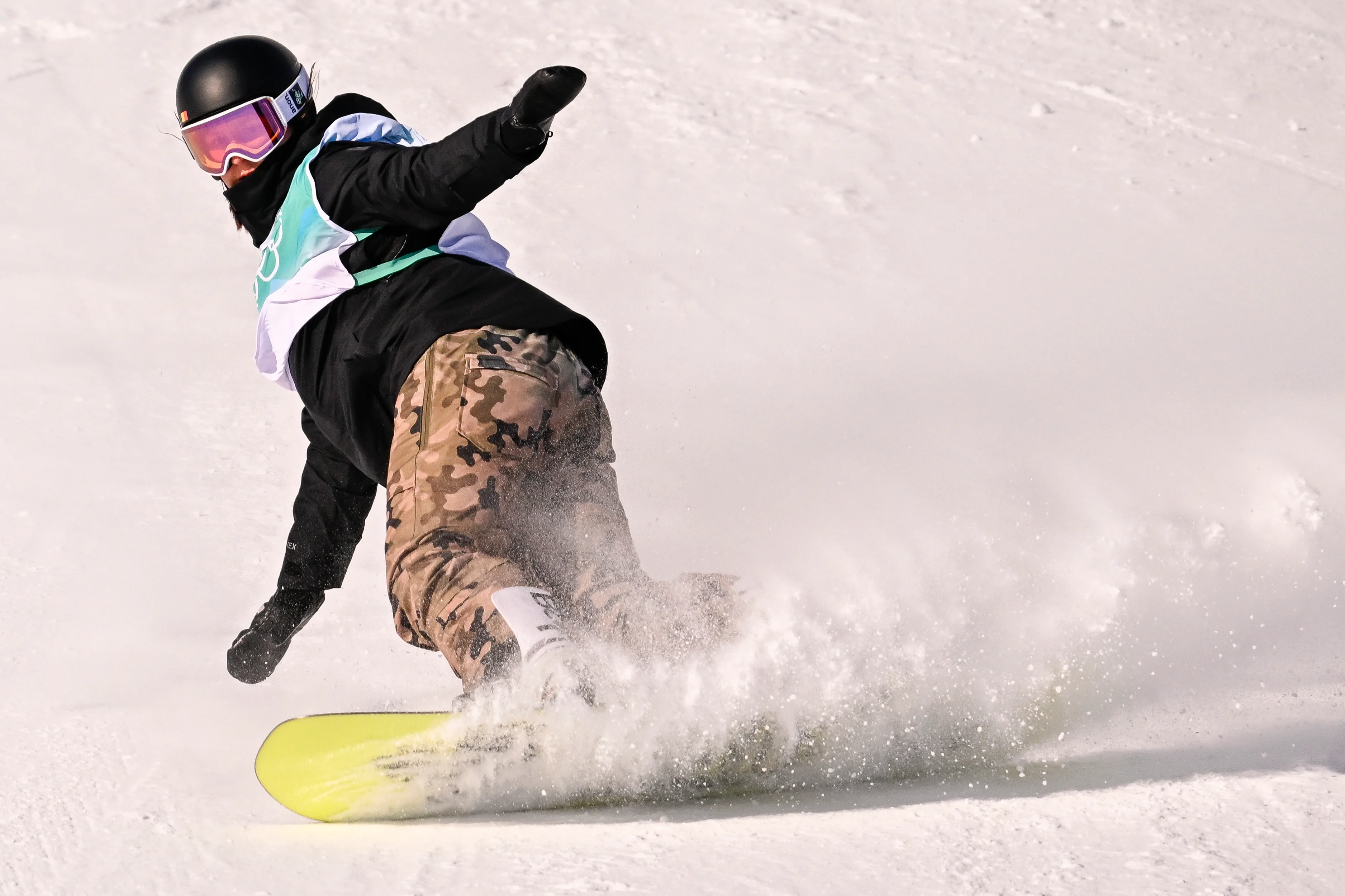 Belgian snowboarder Evy Poppe pictured in action during the second run of qualifications of the women's Snowboard Big Air event at the Beijing 2022 Winter Olympics in Beijing, China, Saturday 12 February 2022. The winter Olympics are taking place from 4 February to 20 February 2022. BELGA PHOTO LAURIE DIEFFEMBACQ