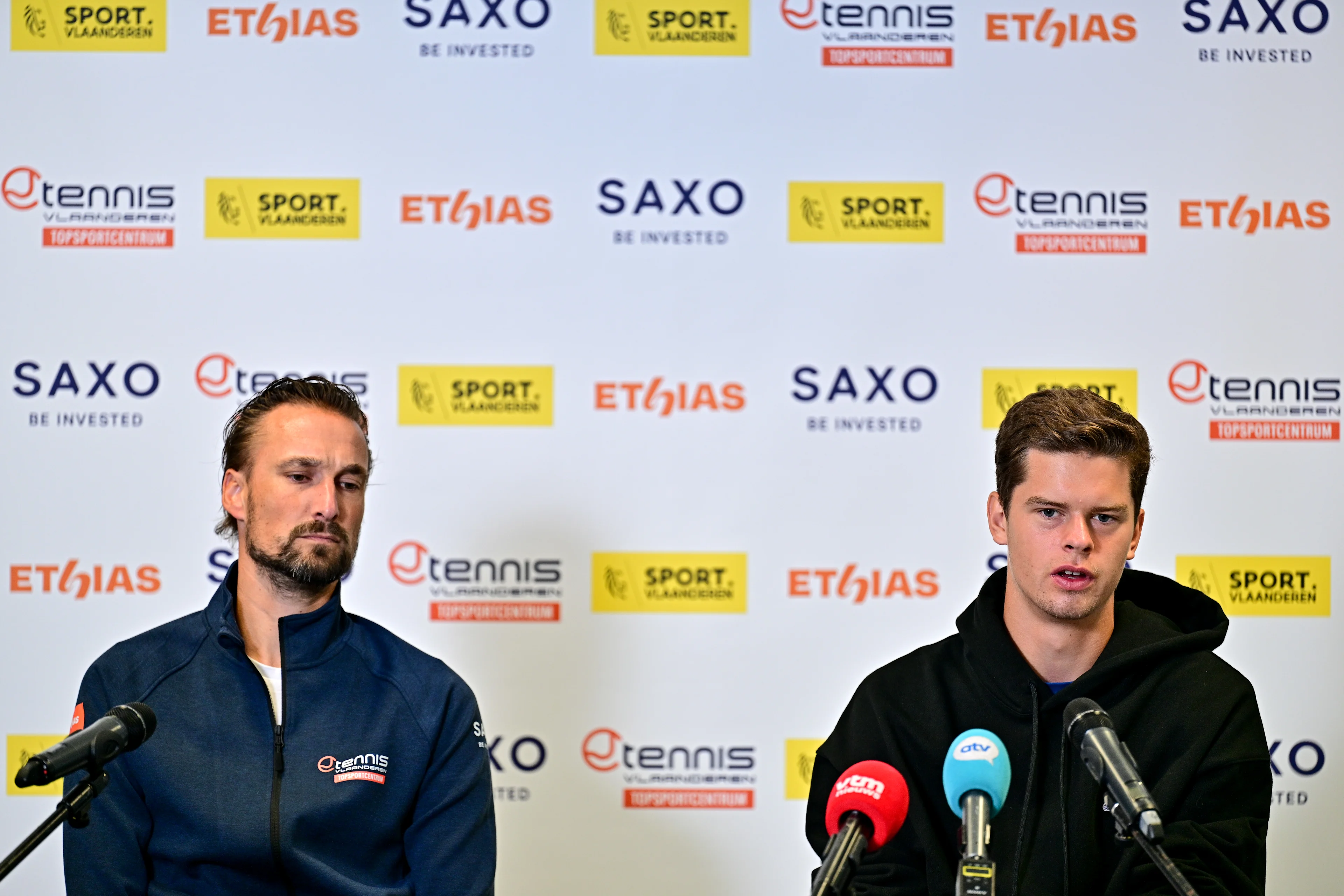 Belgian coach Ruben Bemelmans and Belgian Alexander Blockx pictured at a press moment of Belgian young player Blockx (21) and his coach Bemelmans, on Friday 15 May 2026, in Wilrijk, Antwerp. BELGA PHOTO DIRK WAEM