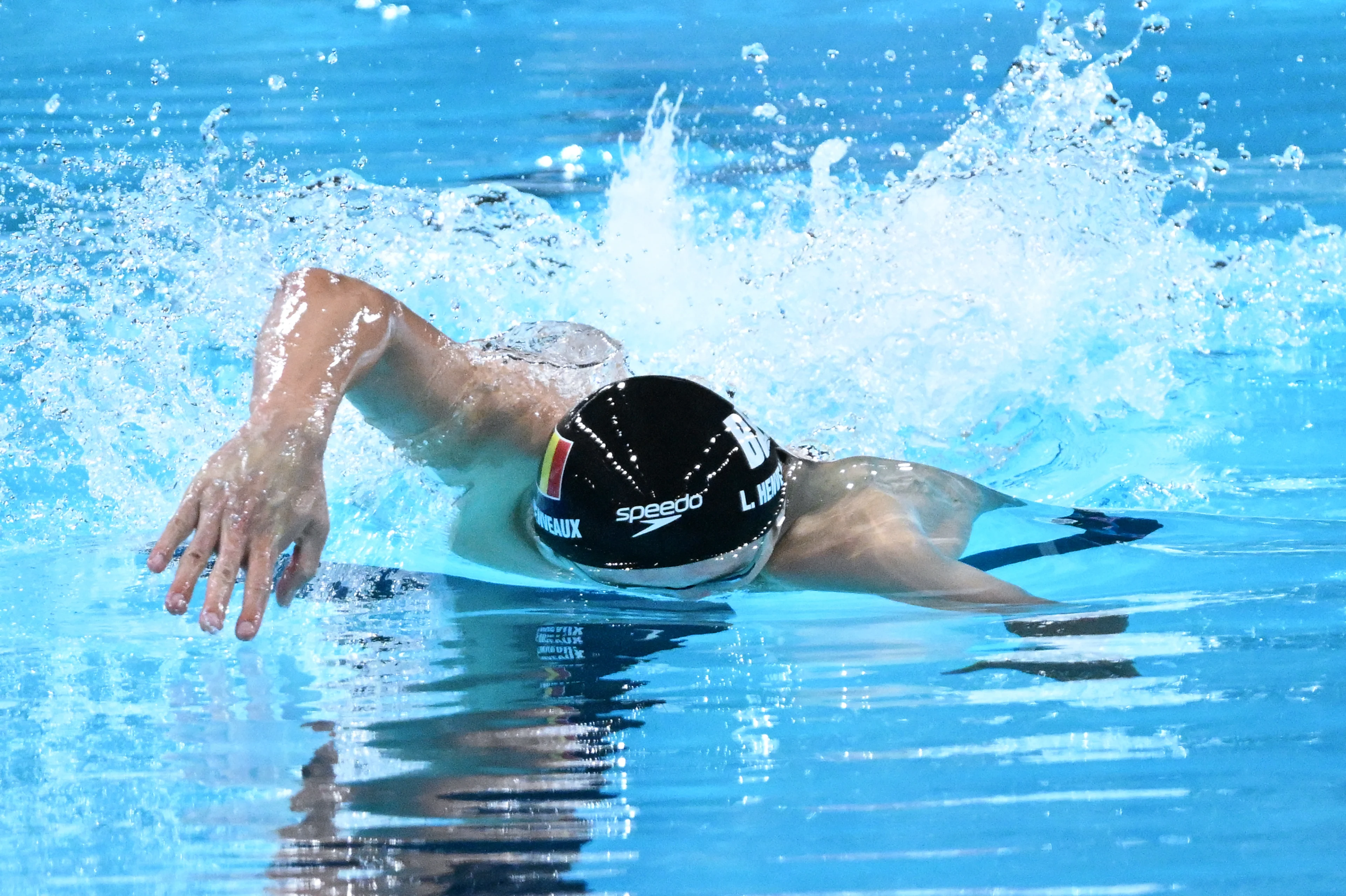 Belgian Lucas Henveaux pictured in action during the heats of the men's 800m freestyle swimming competition at the Paris 2024 Olympic Games, on Monday 29 July 2024 in Paris, France. The Games of the XXXIII Olympiad are taking place in Paris from 26 July to 11 August. The Belgian delegation counts 165 athletes competing in 21 sports. BELGA PHOTO ANTHONY BEHAR ****** *** BELGIUM ONLY ***