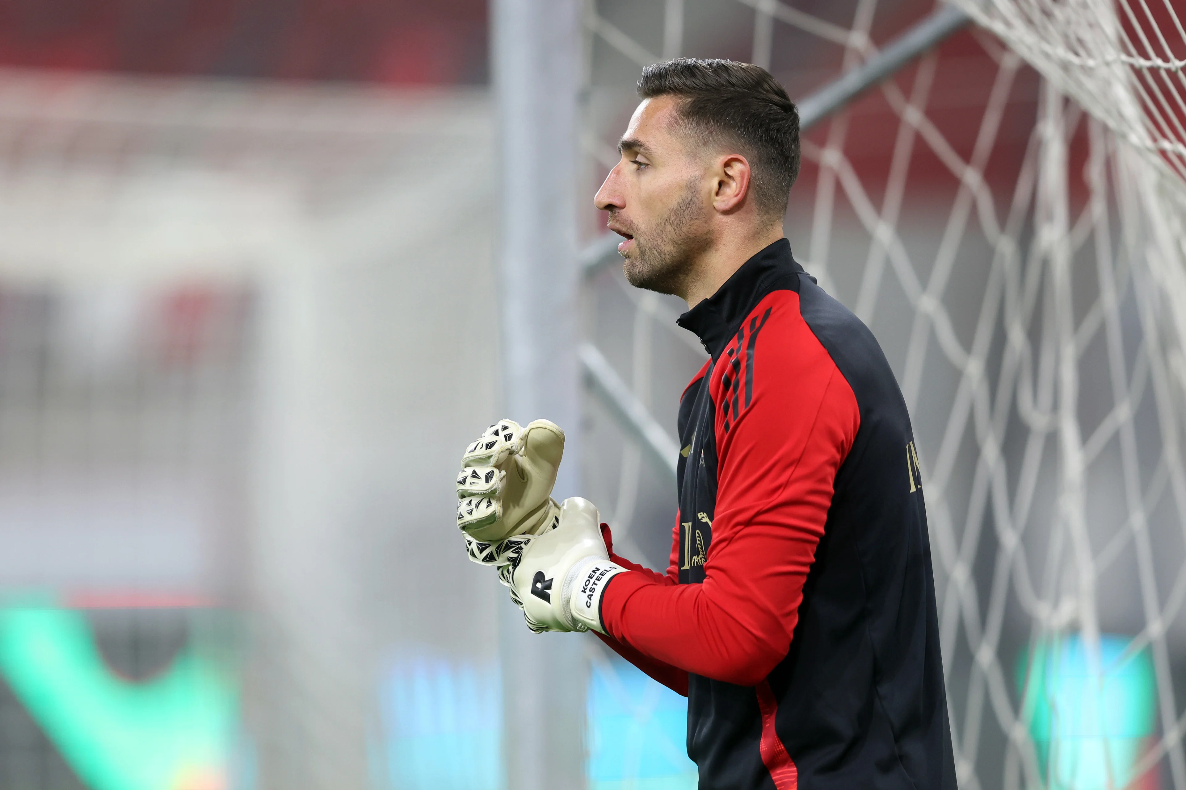 Belgium Goalkeeper Koen Casteels warms up prior to UEFA Nations League League phase Matchday 6 match between Israel and Belgium at Bozsnik Arena in Budapest, Hungary on November 17, 2024. Photo: Matija Habljak/PIXSELL BELGIUM ONLY