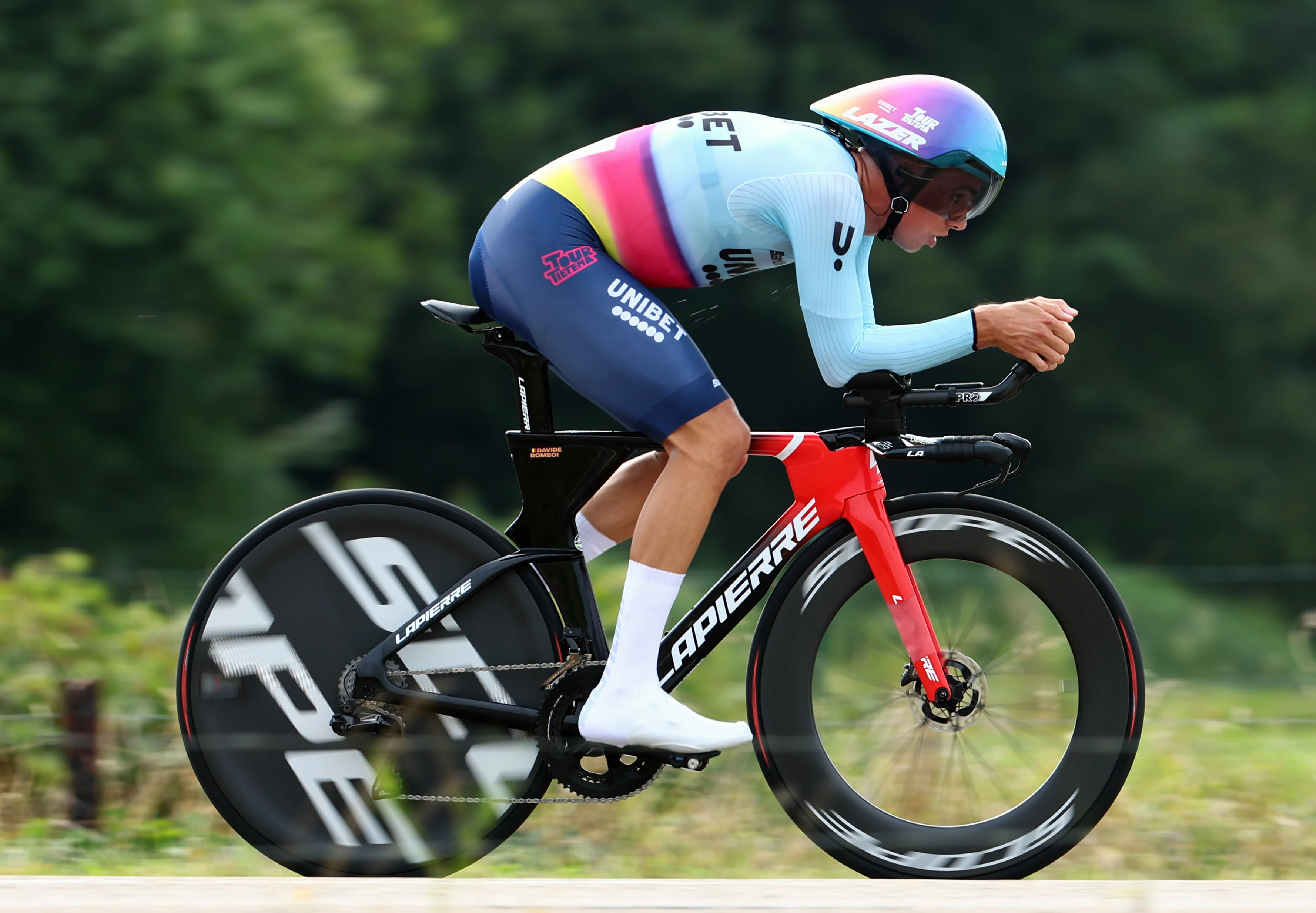 Belgian Davide Bomboi of TDT-Unibet pictured in action during stage two of the 'Renewi Tour' multi-stage cycling race, a 15,4km time trial in Tessenderlo on Thursday 29 August 2024. The five-day race takes place in Belgium and the Netherlands. BELGA PHOTO DAVID PINTENS