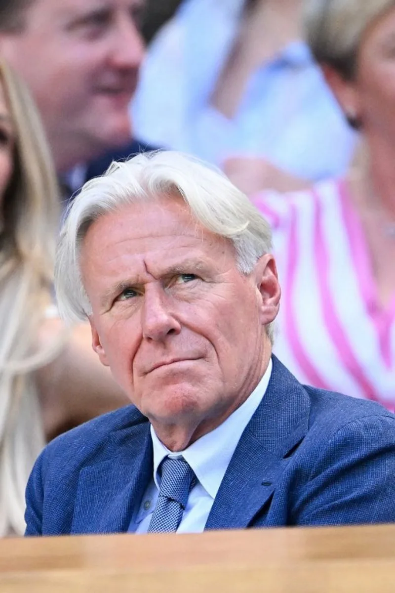 Sweden's former tennis player Bjorn Borg sits in the Royal Box, on Centre Court, during the women's singles semi-final tennis match between US player Amanda Anisimova and Belarus's Aryna Sabalenka on the eleventh day of the 2025 Wimbledon Championships at The All England Lawn Tennis and Croquet Club in Wimbledon, southwest London, on July 10, 2025. Kirill KUDRYAVTSEV / AFP