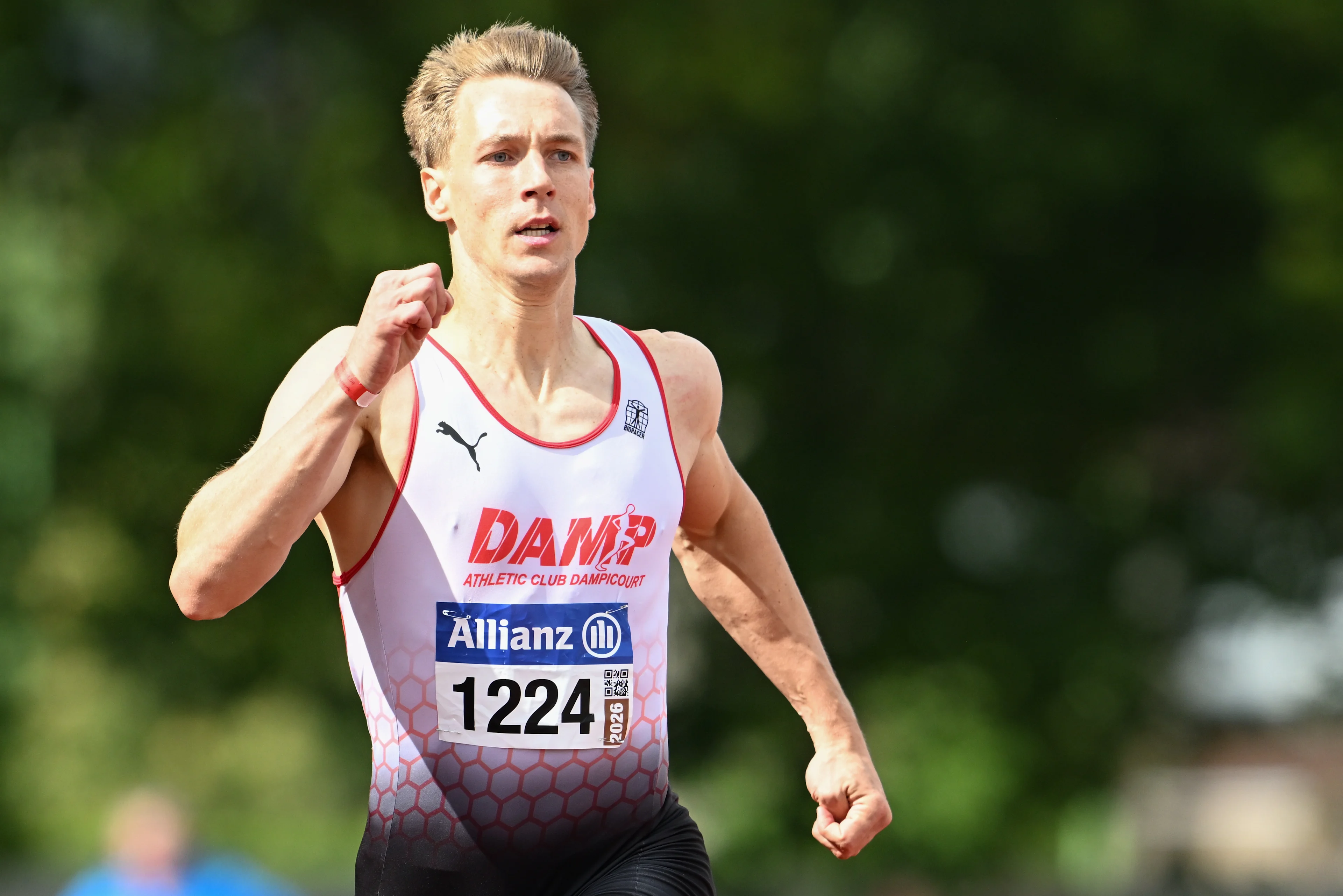 Belgian Julien Watrin pictured in action during the men's 400m hurdles race, at the Belgian athletics championships, Sunday 26 July 2026 in Kessel-Lo, Leuven. BELGA PHOTO JILL DELSAUX