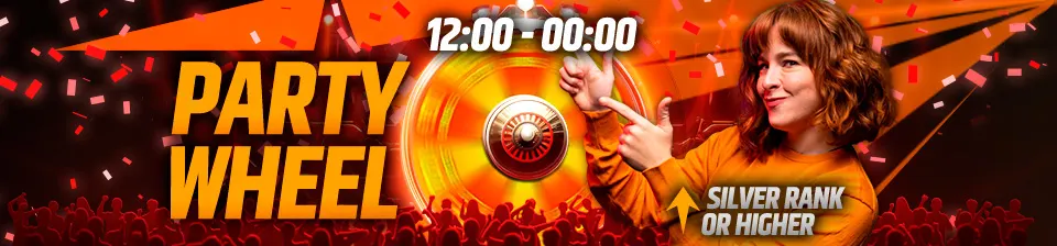 Tous les samedis entre 12h00 et 00h00, la roue de la fête tourne pour vous ! Gagnez de l'argent bonus, des Free Spins, des bonus de dépôt...