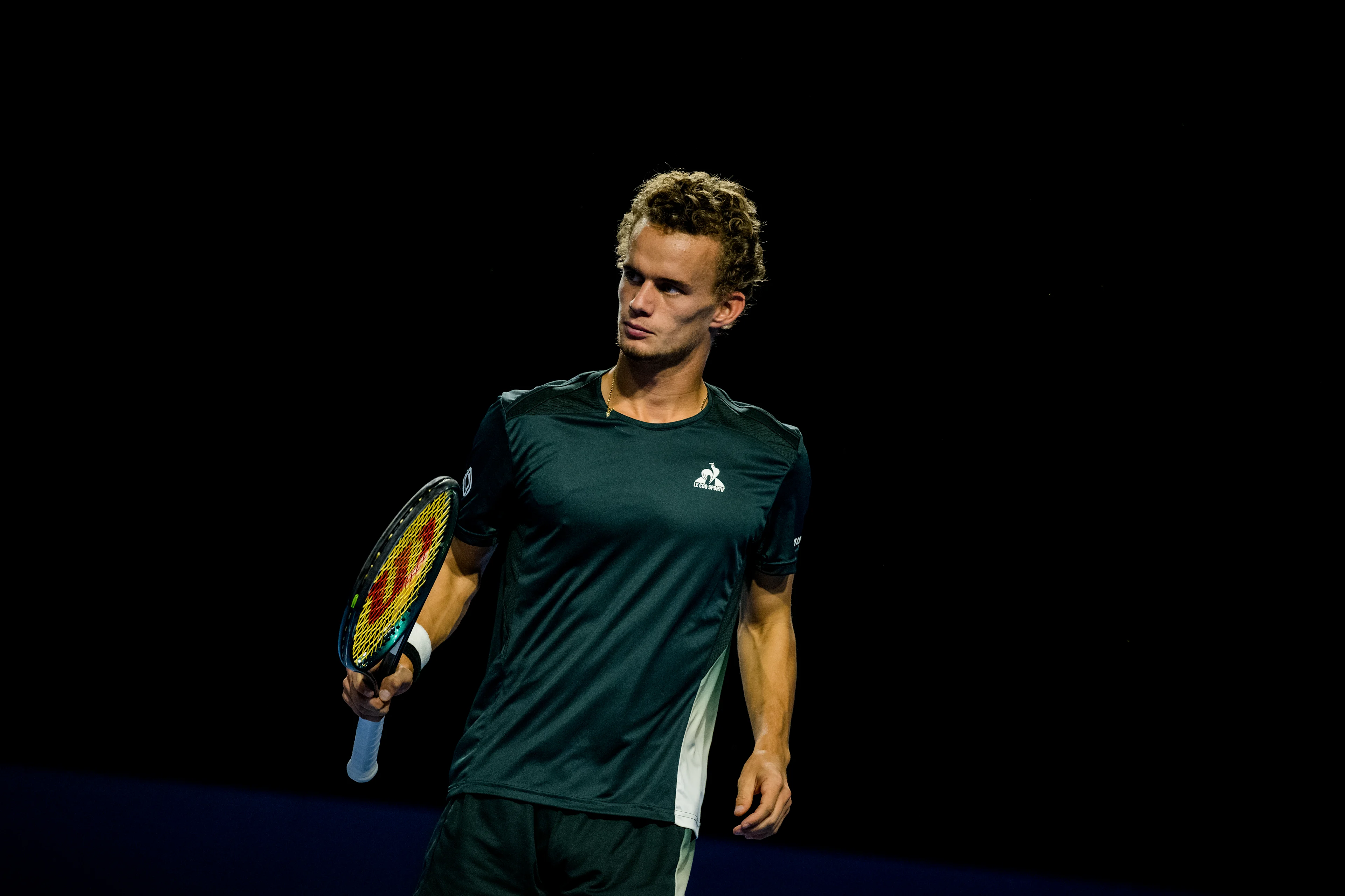 French Luca Van Assche pictured in action during a tennis match in the round of 32 of the singles competition at the ATP European Open Tennis tournament in Antwerp, Tuesday 15 October 2024. BELGA PHOTO JASPER JACOBS