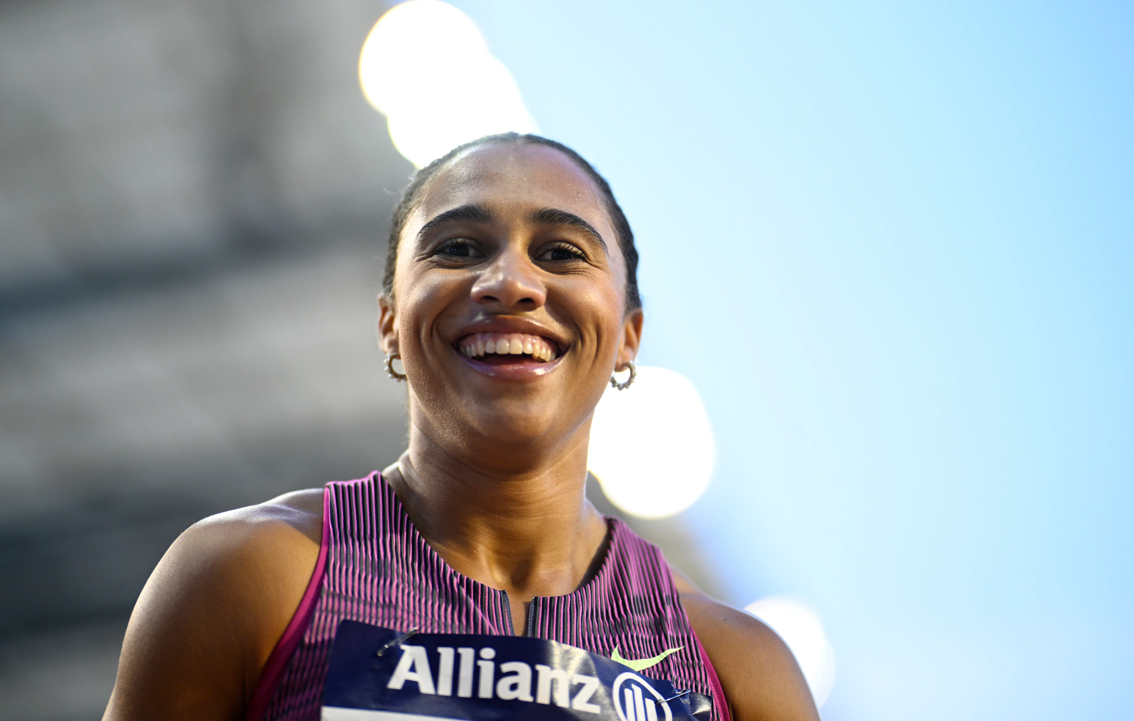 Belgian Delphine Nkansa pictured during the 48th edition of the Memorial Van Damme athletics event in Brussels, Saturday 14 September 2024. The 2024 Allianz Memorial Van Damme Diamond League meeting takes place on 13 and 14 September 2O24. BELGA PHOTO JASPER JACOBS