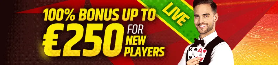 Prenez place à nos tables en direct avec votre bonus de match de 100 % jusqu'à 250 € !