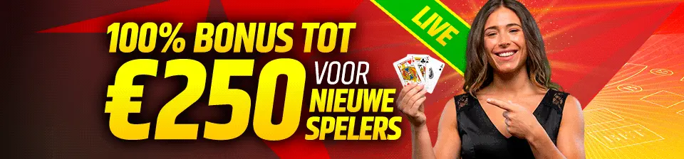 Neem plaats aan onze live tafels met je 100% match bonus tot €250!