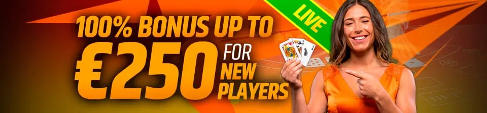 Prenez place à nos tables en direct avec votre bonus de match de 100 % jusqu'à 250 € !
