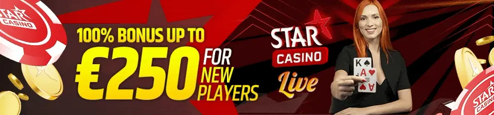 Take a seat at our live tables with your 100% match bonus up to €250!