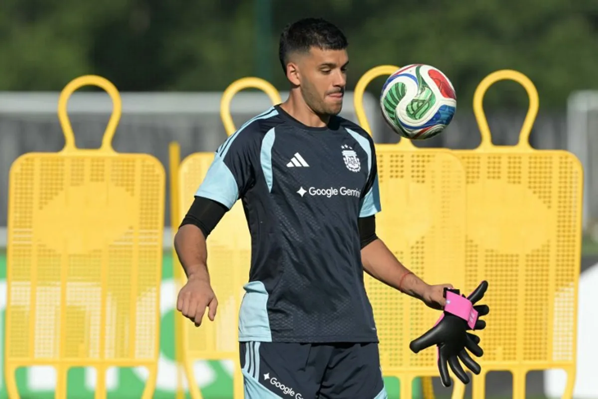 Argentina's goalkeeper #12 Geronimo Rulli takes part in a training session at the Sporting KC Stadium in Kansas City on July 8, 2026, during the 2026 World Cup tournament. JUAN MABROMATA / AFP