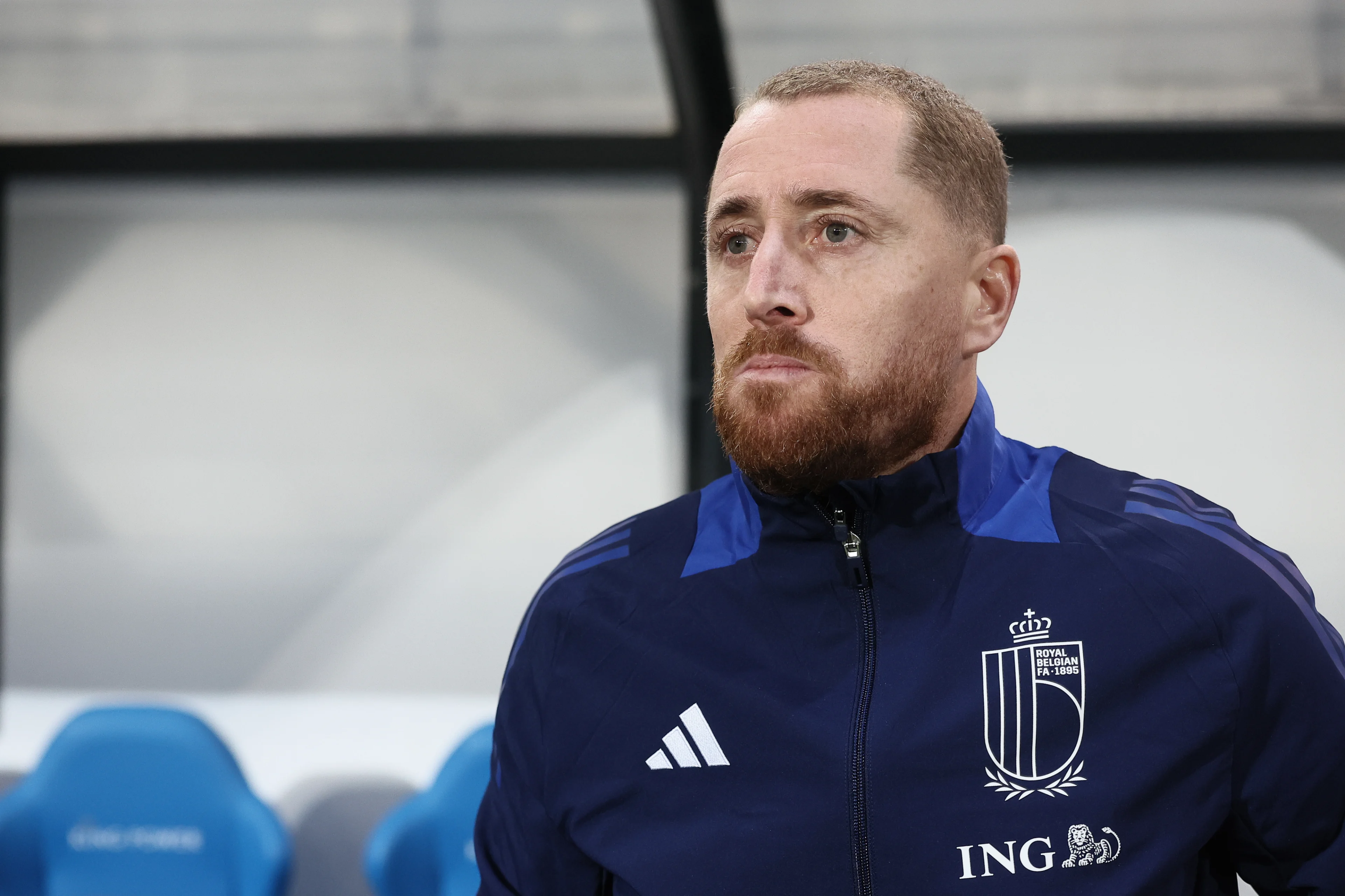 Belgium's U21 head coach Gill Swerts pictured during a soccer game between the U21 youth team of the Belgian national team Red Devils and the U21 of Czechia, in Heverlee, Leuven, on Friday 15 November 2024, the first leg of the play-offs for the 2025 UEFA European Under21 Championship. BELGA PHOTO BRUNO FAHY