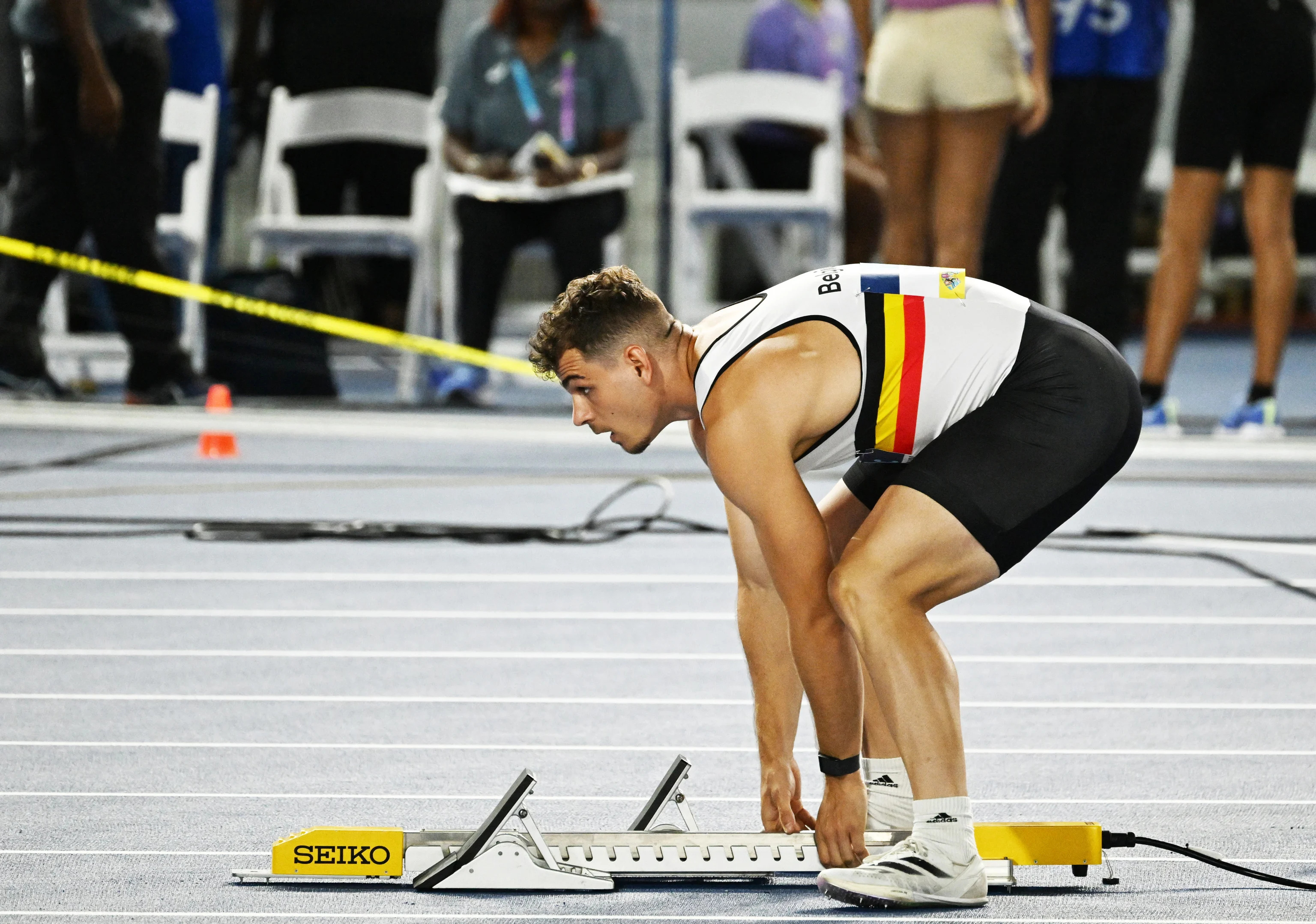 Belgian Kobe Vleminckx pictured during the men's 4x100m heats at the IAAF World Athletics Relays, Saturday 04 May 2024, at the Thomas A. Robinson National Stadium in Nassau, The Bahamas. BELGA PHOTO ERIK VAN LEEUWEN