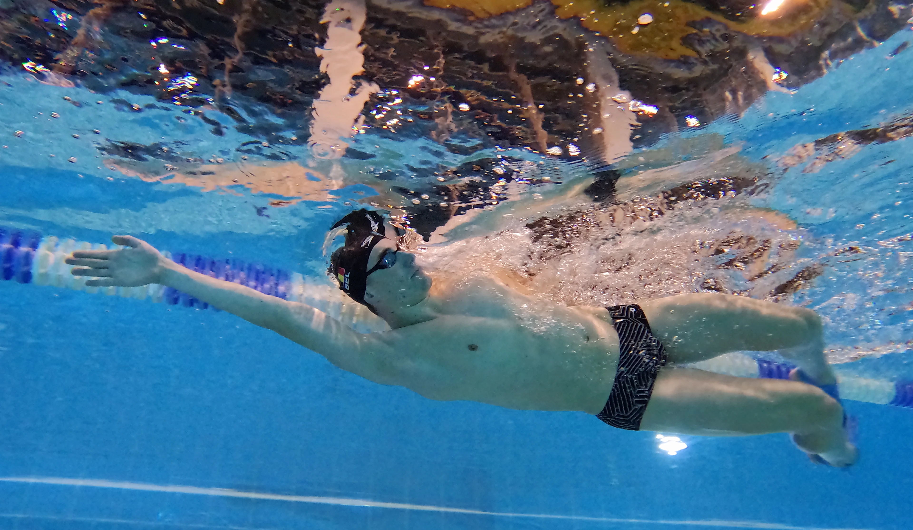 swimmer Lucas Henveaux pictured in action during the annual stage of Team Belgium (13-20/11), in Belek, Turkey, Wednesday 13 November 2024, BELGA PHOTO ERIC LALMAND