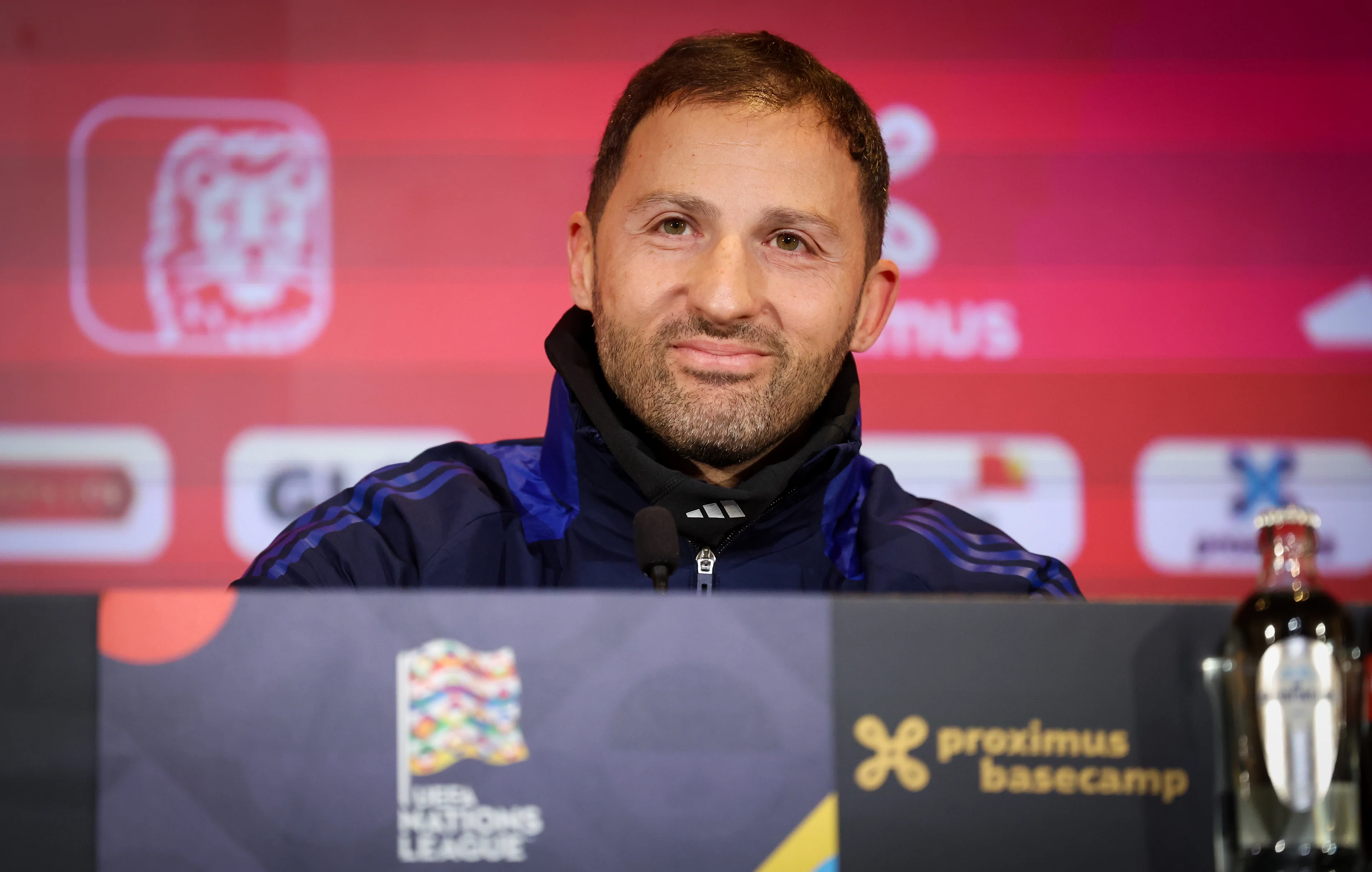 Belgium's head coach Domenico Tedesco pictured during a training session of Belgian national soccer team Red Devils, ahead of tomorrow game against Italy in the Nations League group phase, Wednesday 13 November 2024 in Tubize. BELGA PHOTO VIRGINIE LEFOUR