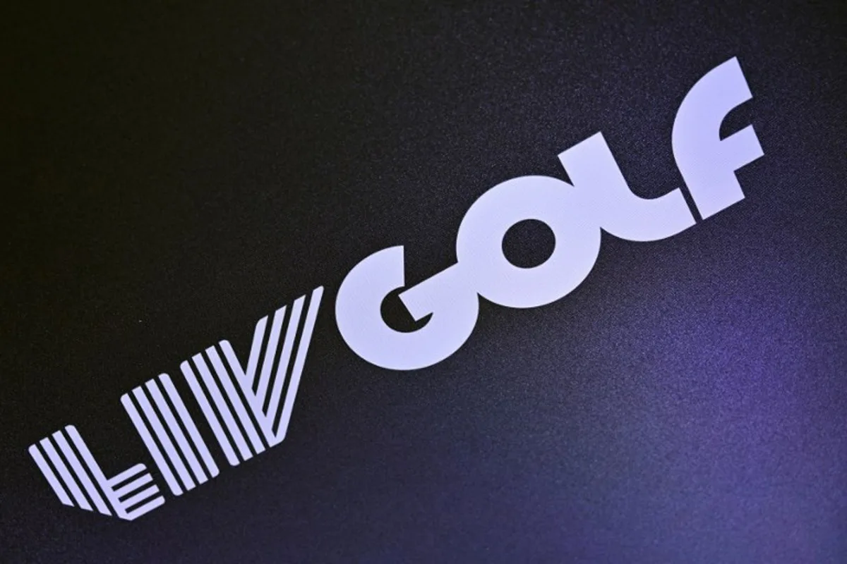 Branding for the forthcoming LIV Golf event, is pictured during a media day for the event, at The Centurion Club in St Albans, north of London, on May 11, 2022. Greg Norman said on May 10, 2022, he has been given an extra $2billion (£1.6 billion) in funding from Saudi Arabia to build his breakaway LIV series of 54-hole events into a full league by 2024. GLYN KIRK / AFP