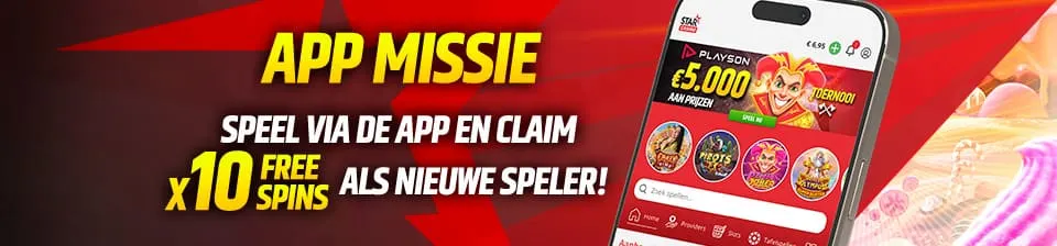 Ontvang 10 Free Spins als nieuwe speler door simpelweg in de app te spelen!