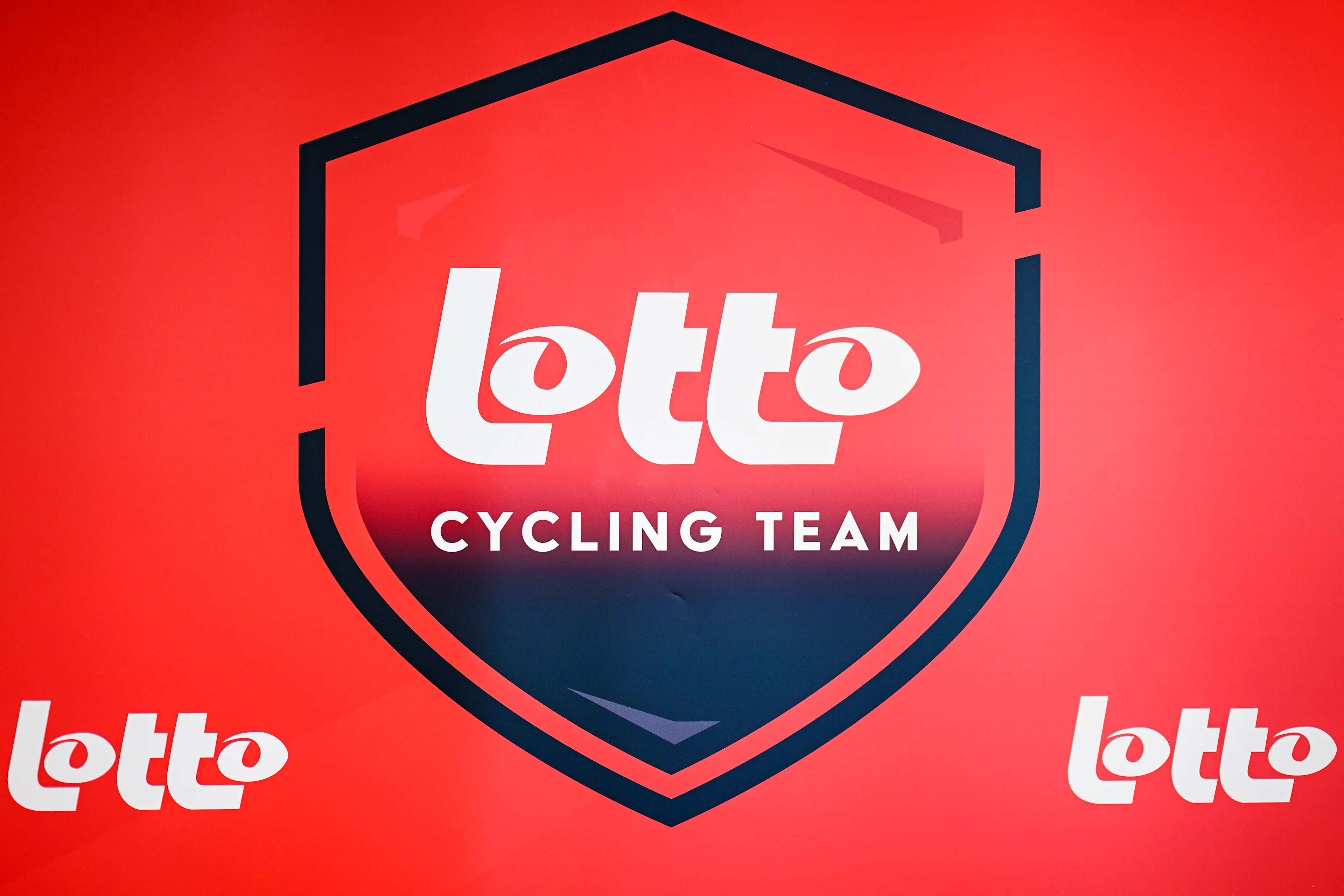 The Lotto Cycling Team logo pictured at the Lotto Cycling Team media day, in Temse, Friday 03 January 2025. BELGA PHOTO GOYVAERTS
