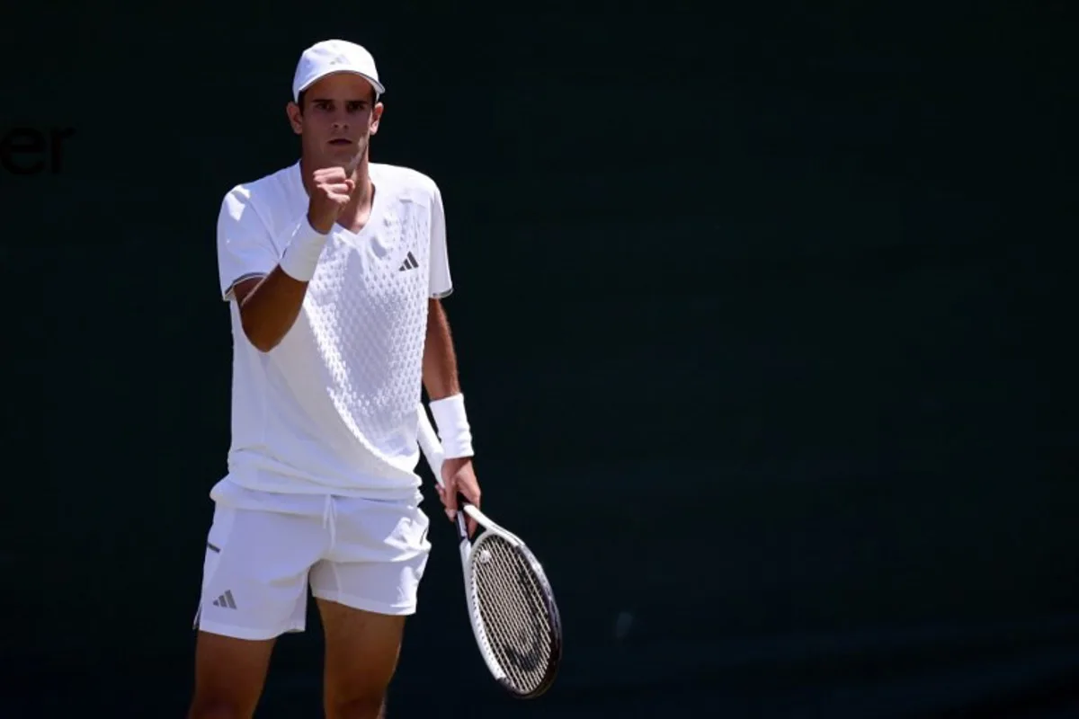 Spain's Rafael Jodar reacts as he plays against Spain's Pablo Carreno Busta during their men's singles second round tennis match on the fourth day of the 2026 Wimbledon Championships at The All England Lawn Tennis and Croquet Club in Wimbledon, southwest London, on July 2, 2026. Henry NICHOLLS / AFP