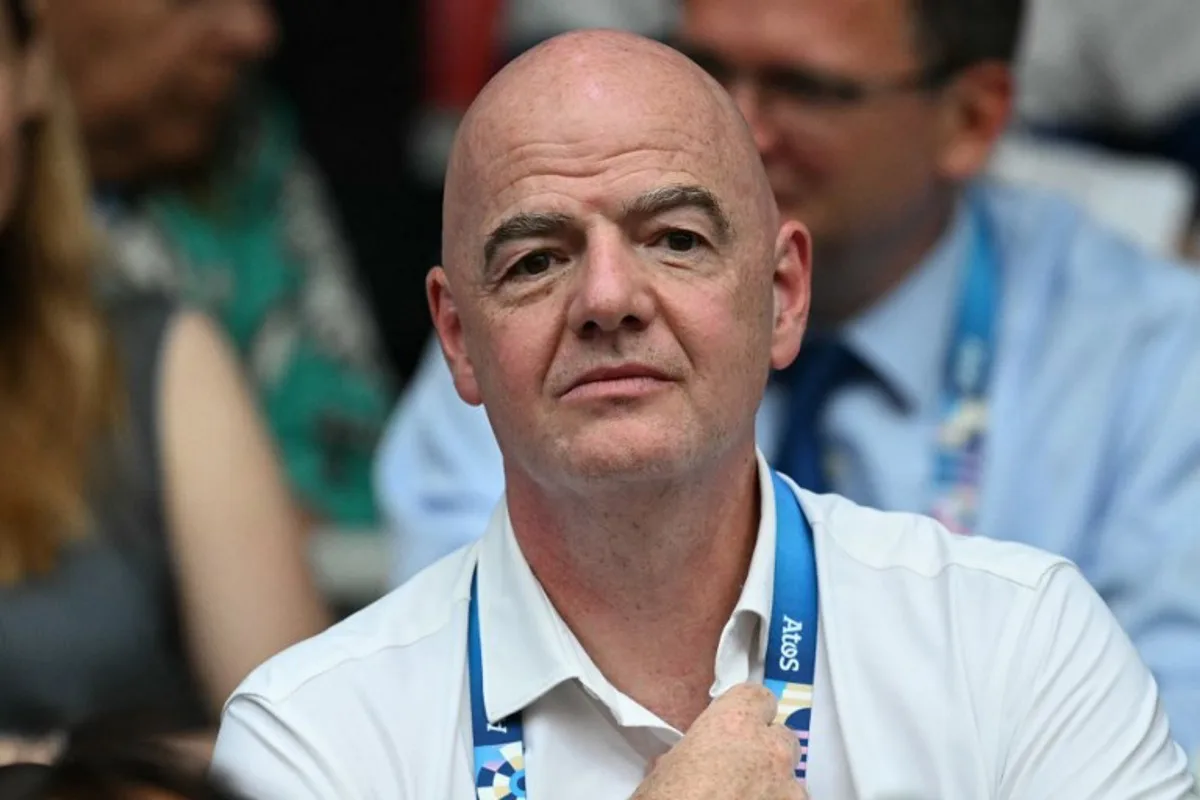 President of FIFA Gianni Infantino reacts prior to the closing ceremony of the Paris 2024 Olympic Games at the Stade de France, in Saint-Denis, in the outskirts of Paris, on August 11, 2024.  Oli SCARFF / AFP