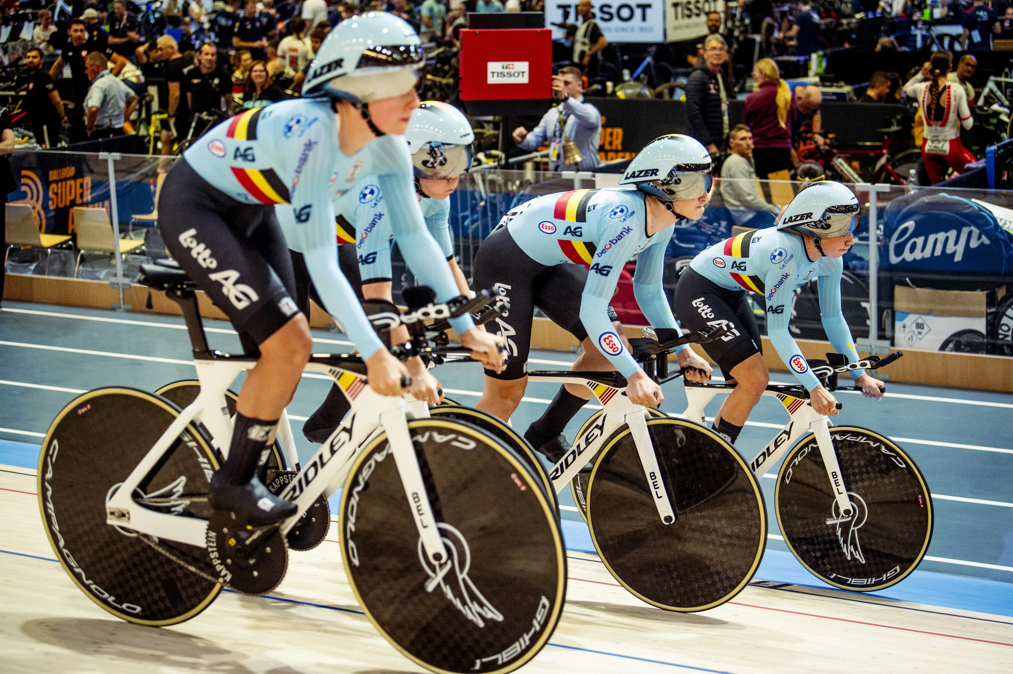 241017 The team of Belgium in Women's Team Pursuit during day 2 of the 2024 UCI Tissot Track Cycling World Championships on October 17, 2024 in Ballerup.  Photo: Christian Örnberg / BILDBYRÅN / COP 166 / CO0480 cykling cycling sykling landslaget national team 2 bbeng grappa33 BELGIUM ONLY