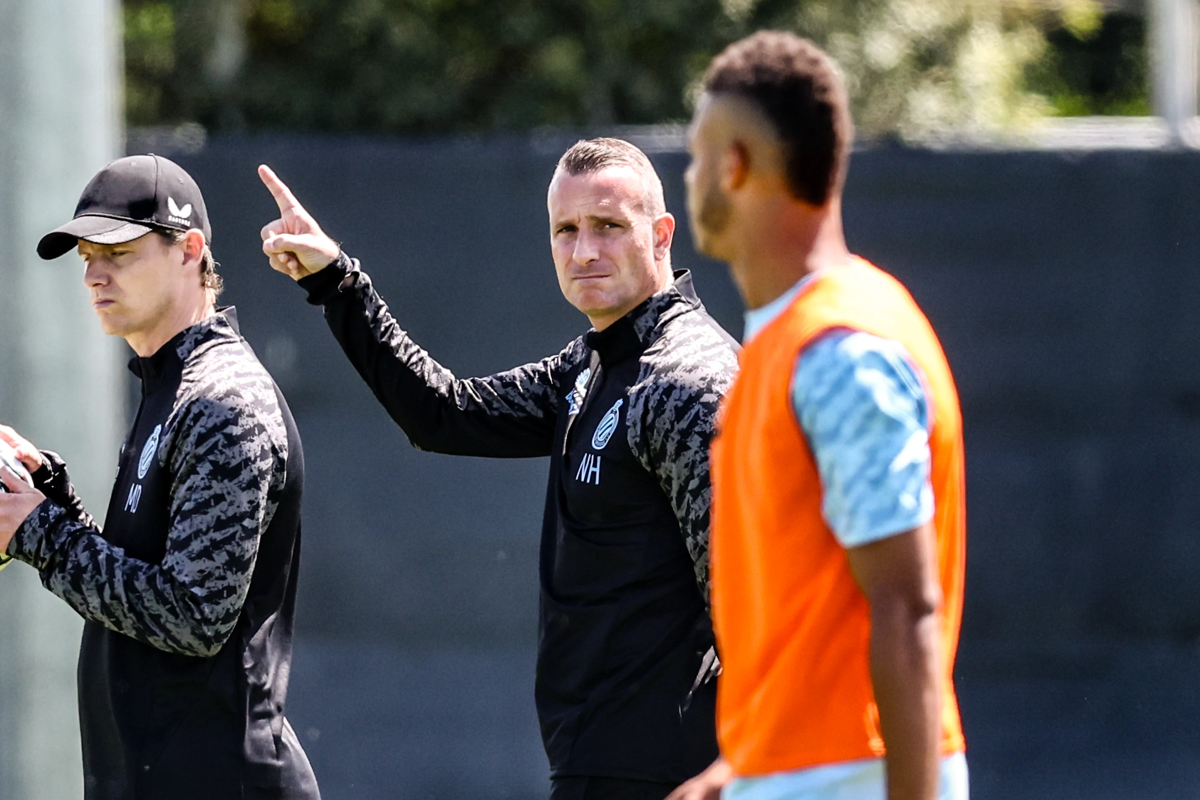 Club's head coach Nicky Hayen pictured during a training session of Belgian soccer team Club Brugge KV, Monday 23 June 2025 in Knokke-Heist, in preparation of the upcoming 2025-2026 Belgian first division soccer season. BELGA PHOTO BRUNO FAHY