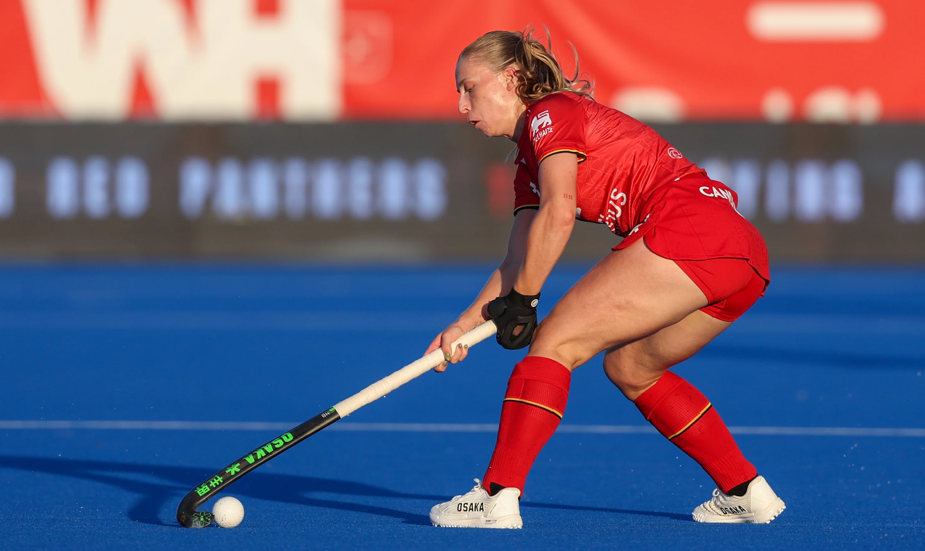 Belgium's Justine Rasir pictured during a hockey game between Belgian national team Red Panthers and Australia, Tuesday 23 June 2026 in Wavre, match 13/16 in the group stage of the women's FIH Pro League competition. BELGA PHOTO VIRGINIE LEFOUR